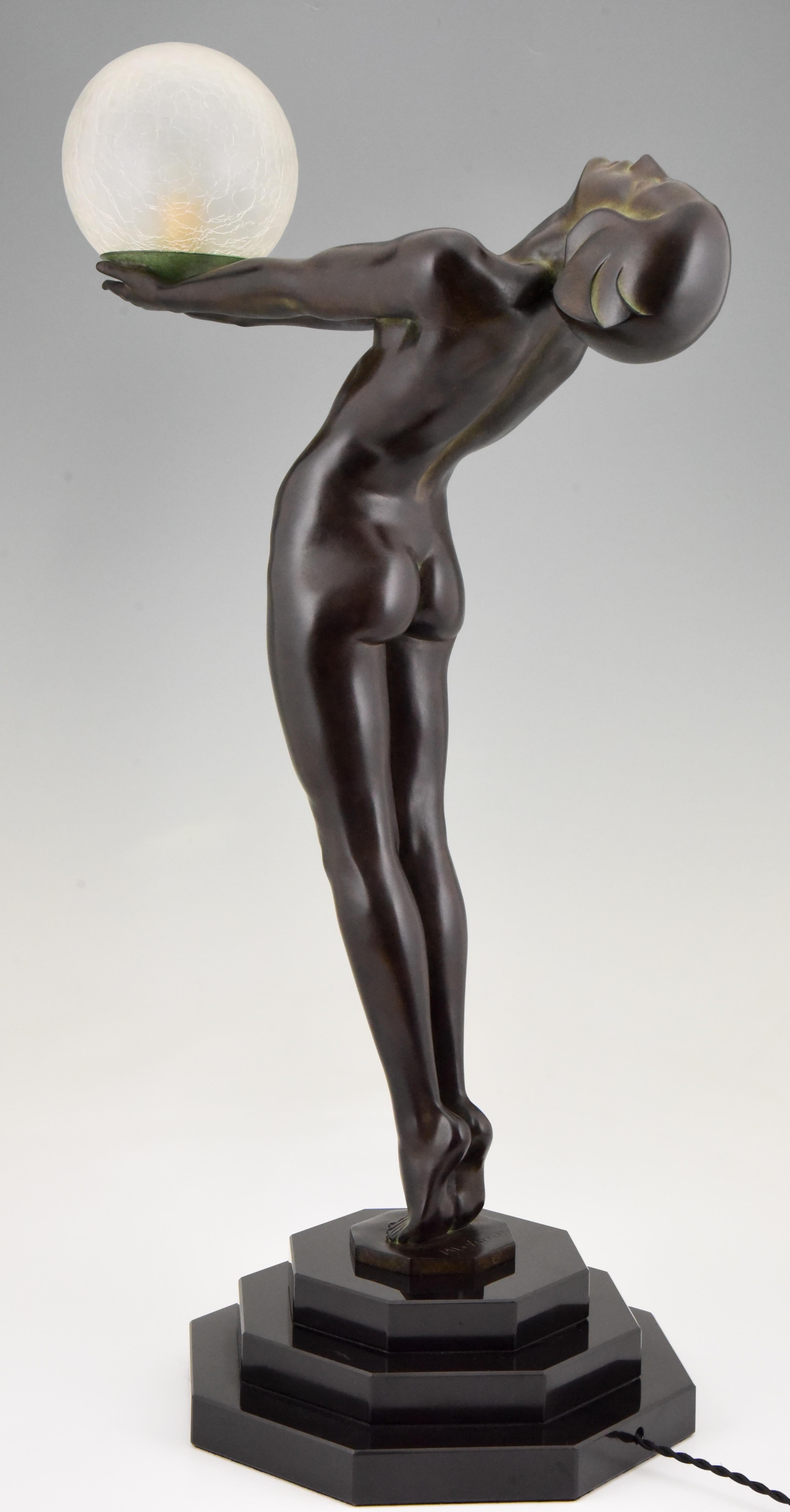 Art Deco style Lamp Clarté Nude with Globe by Max Le Verrier H. 33 inch / 84 cm For Sale 2