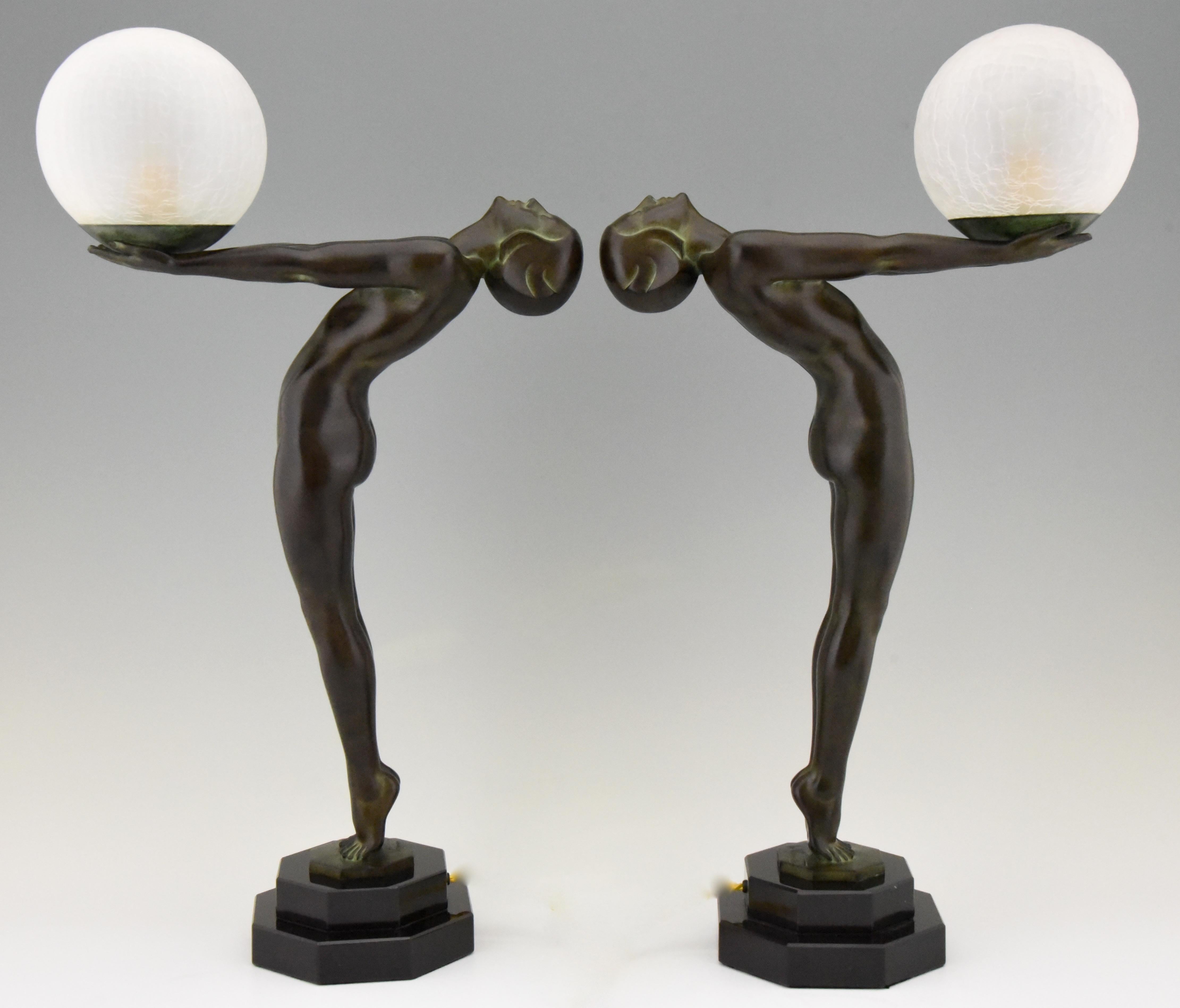 Art Deco Style Lamp Clarté Standing Nude Sculpture Max Le Verrier For Sale 5