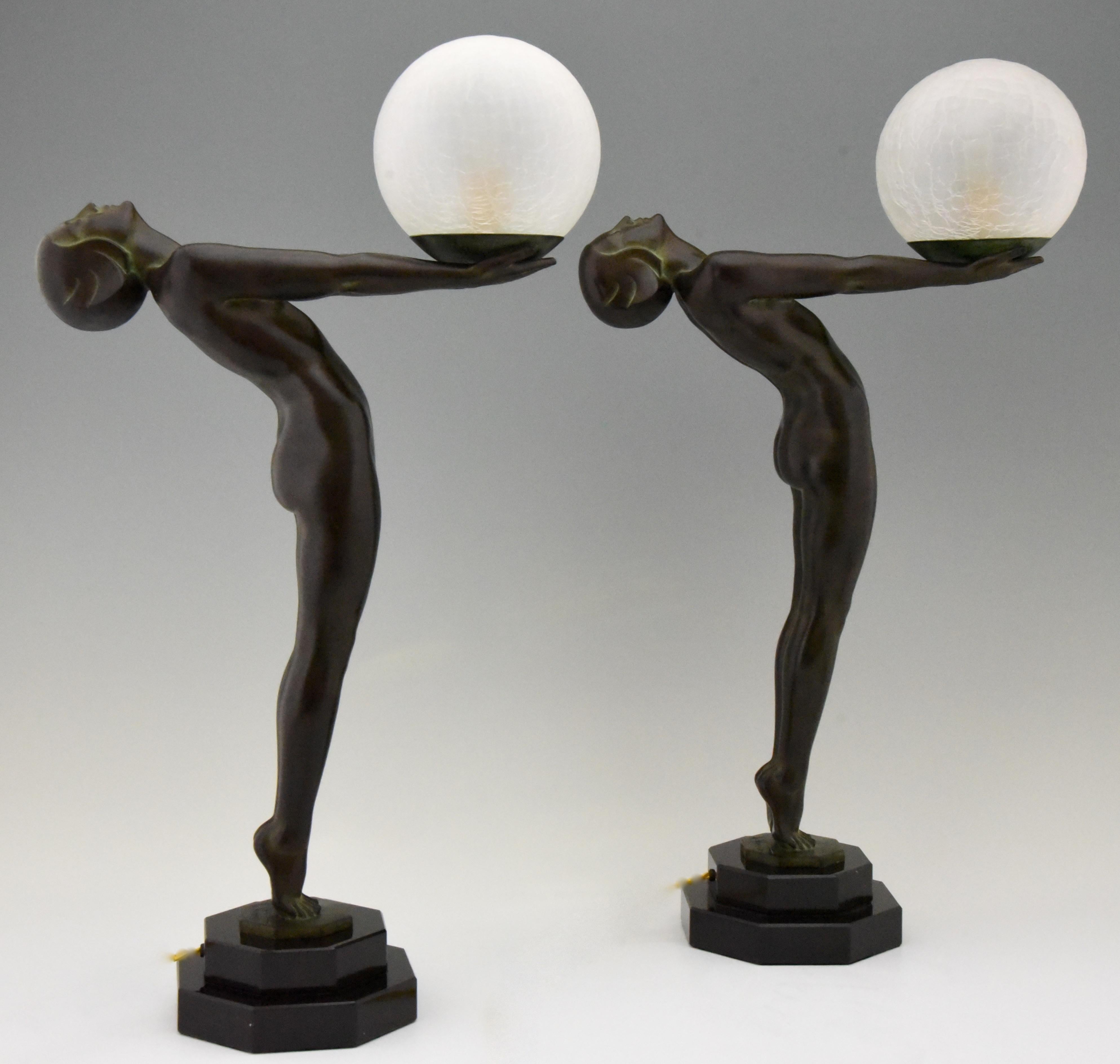 Art Deco Style Lamp Clarté Standing Nude Sculpture Max Le Verrier For Sale 7
