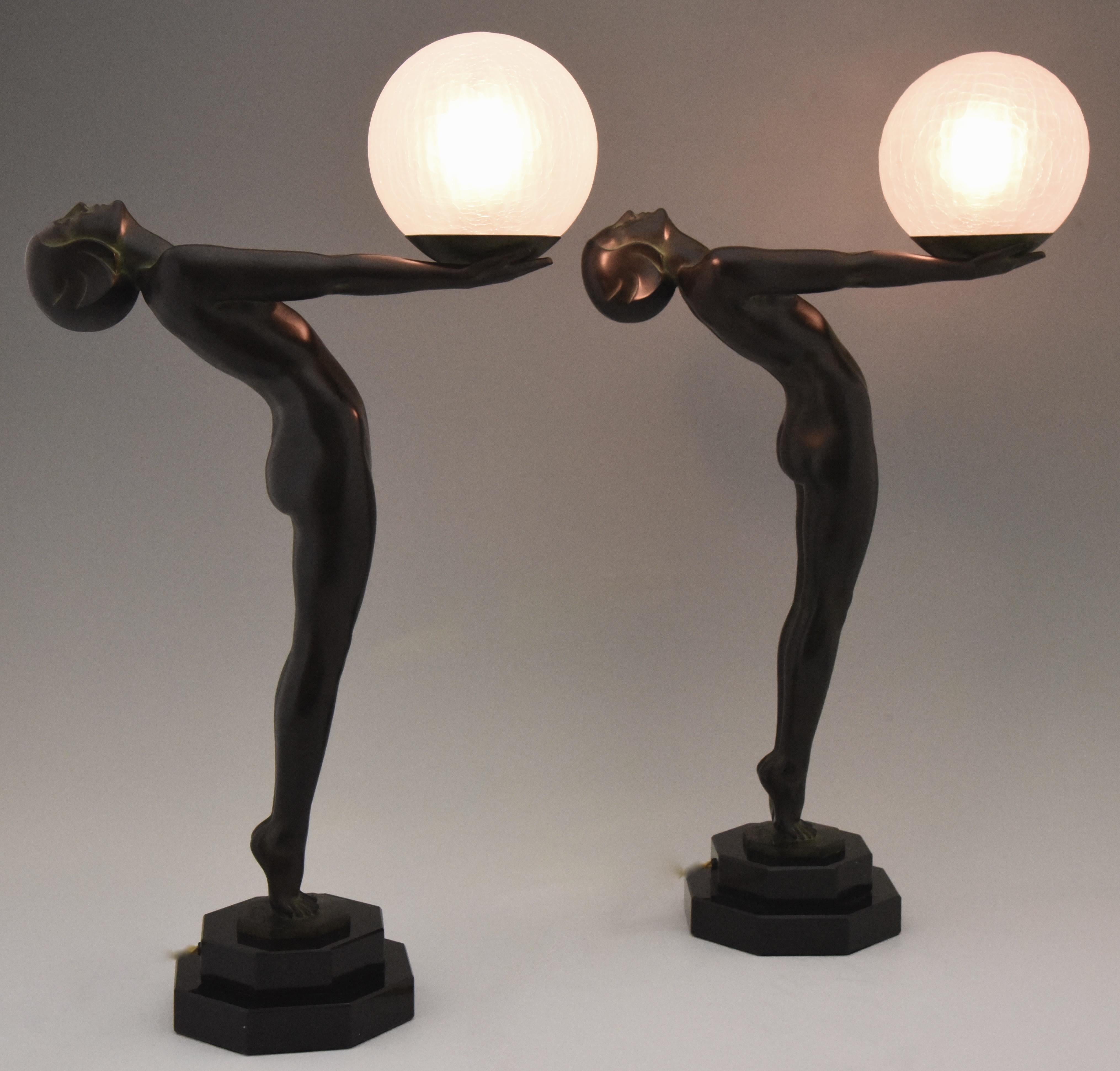 Art Deco Style Lamp Clarté Standing Nude Sculpture Max Le Verrier For Sale 8