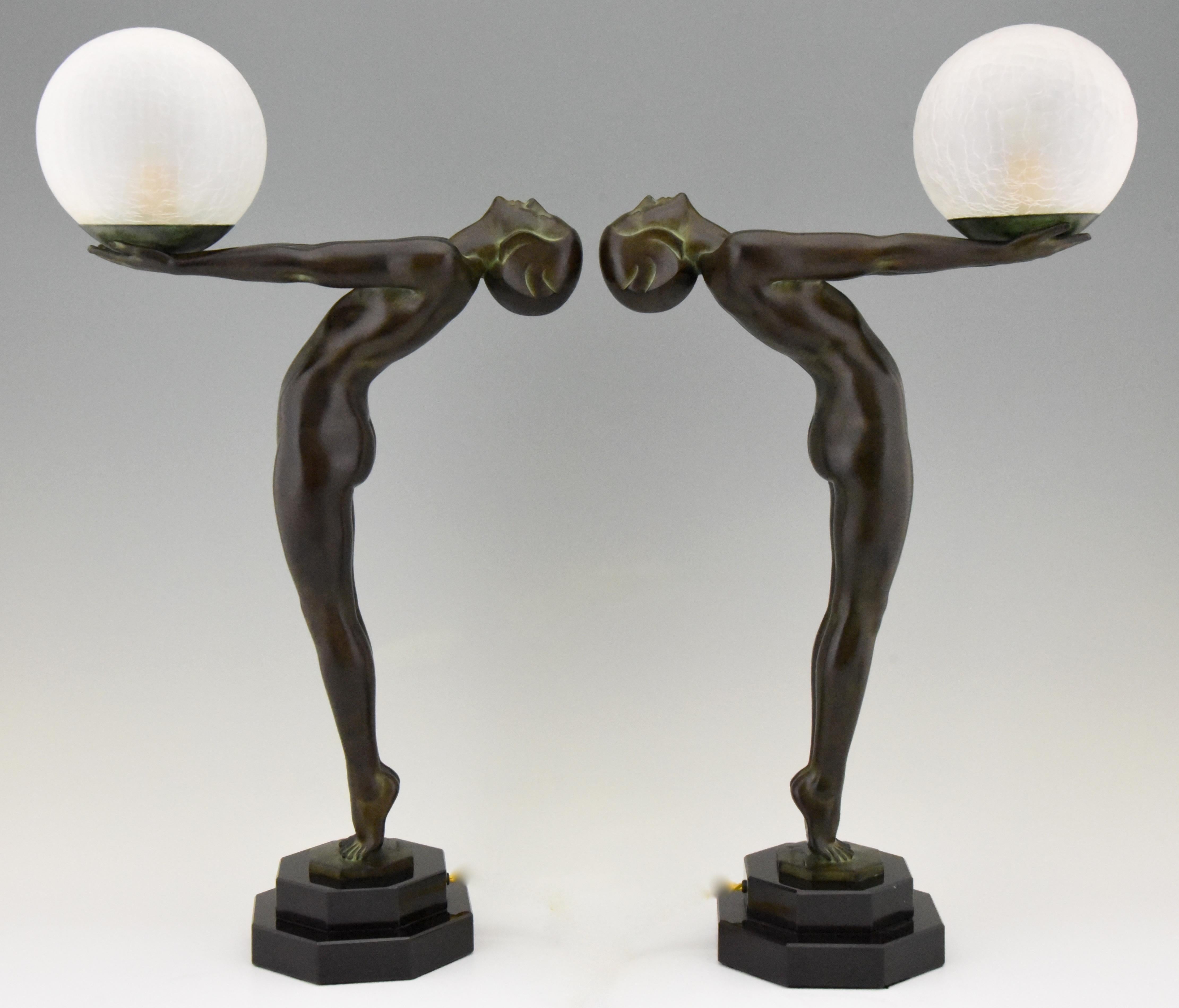 Art Deco Style Lamp Clarté Standing Nude Sculpture Max Le Verrier For Sale 2