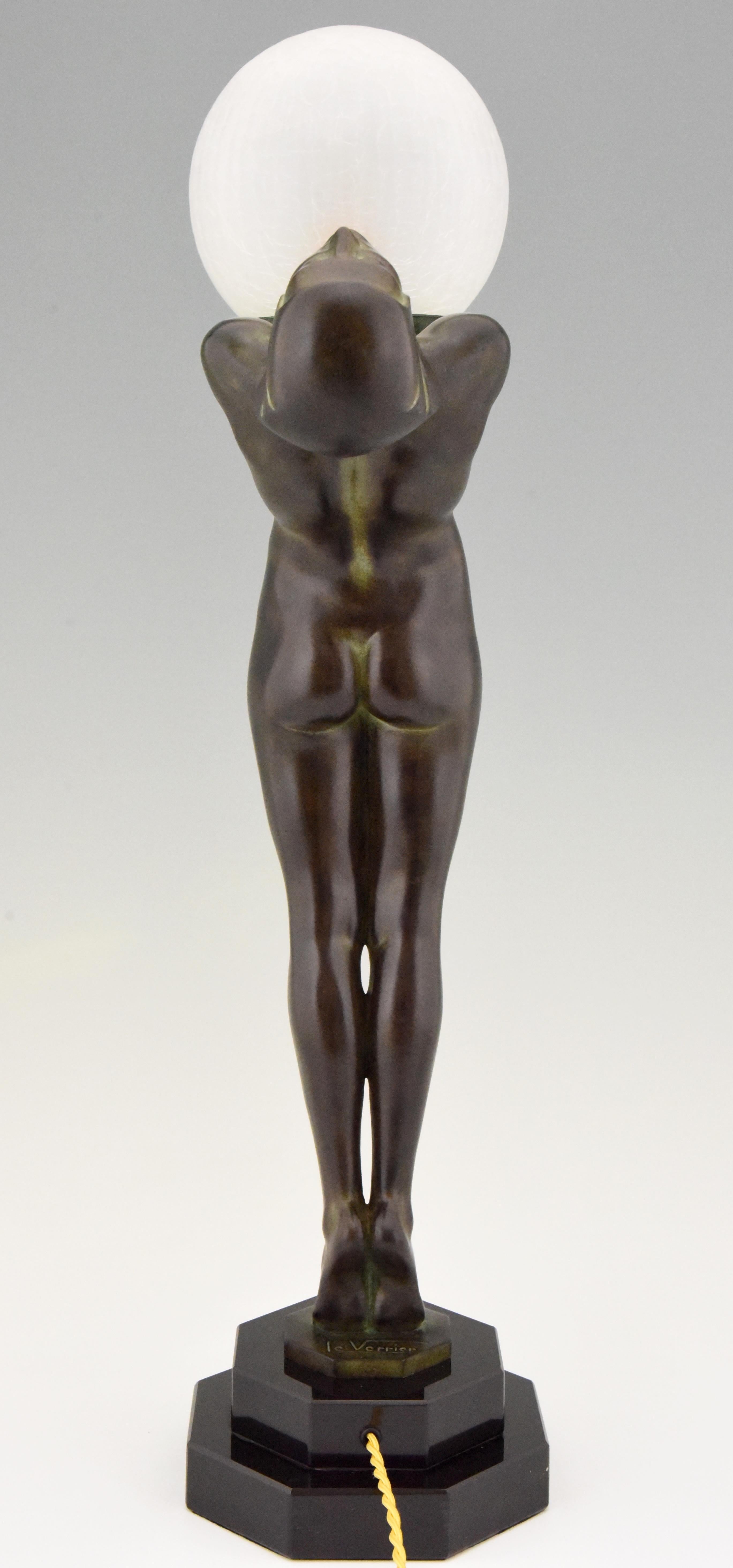Hand-Crafted Art Deco Style Lamp Clarté Standing Nude Sculpture Max Le Verrier For Sale