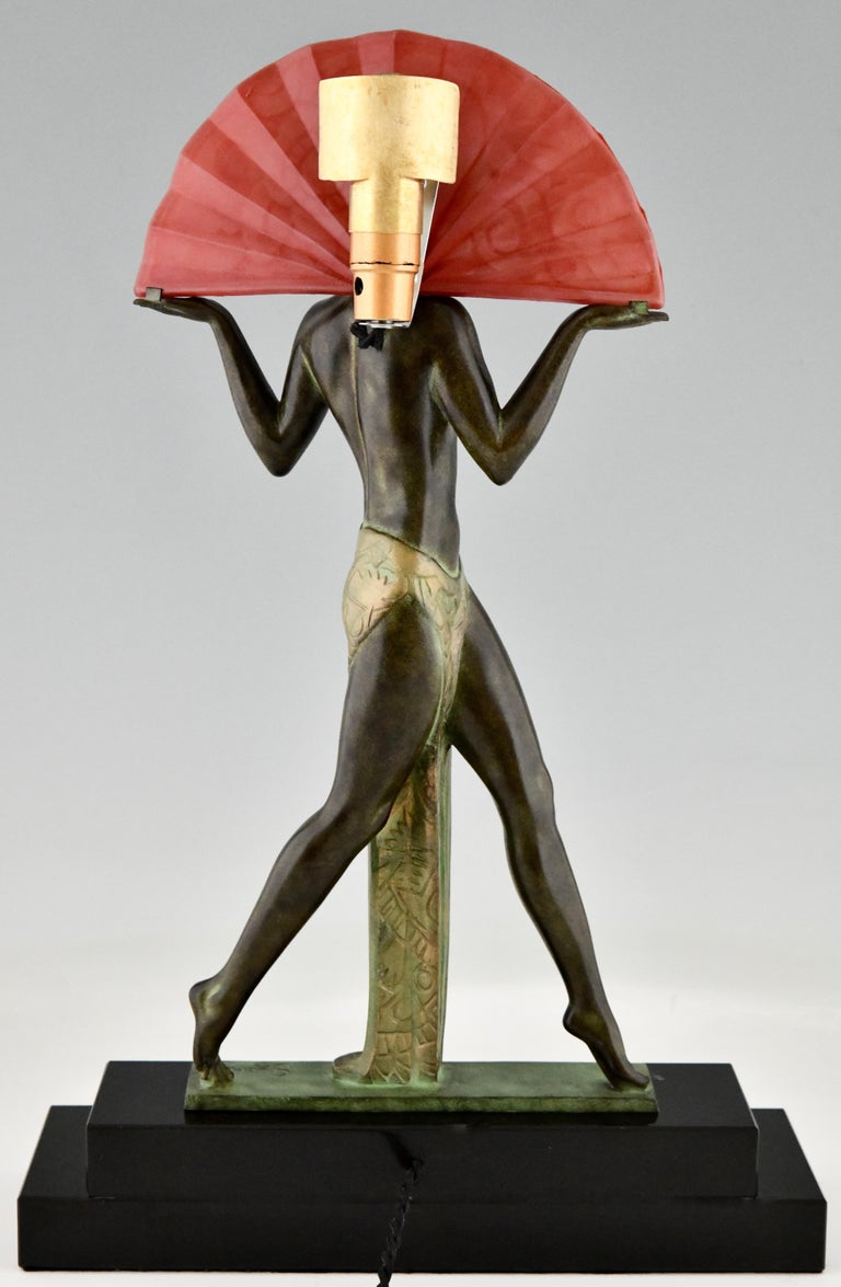 Glass Art Deco Style Lamp Espana Dancer with Fan by Guerbe for Max Le Verrier Original For Sale