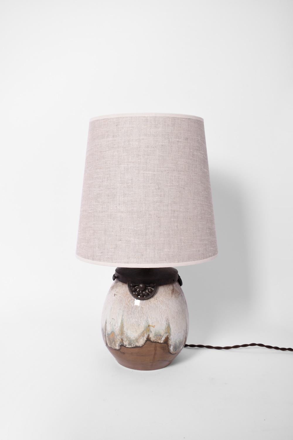 European Art Deco style lamp in enamelled sandstone. Keramis. For Sale