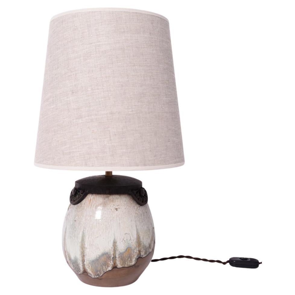 Art Deco style lamp in enamelled sandstone. Keramis. For Sale