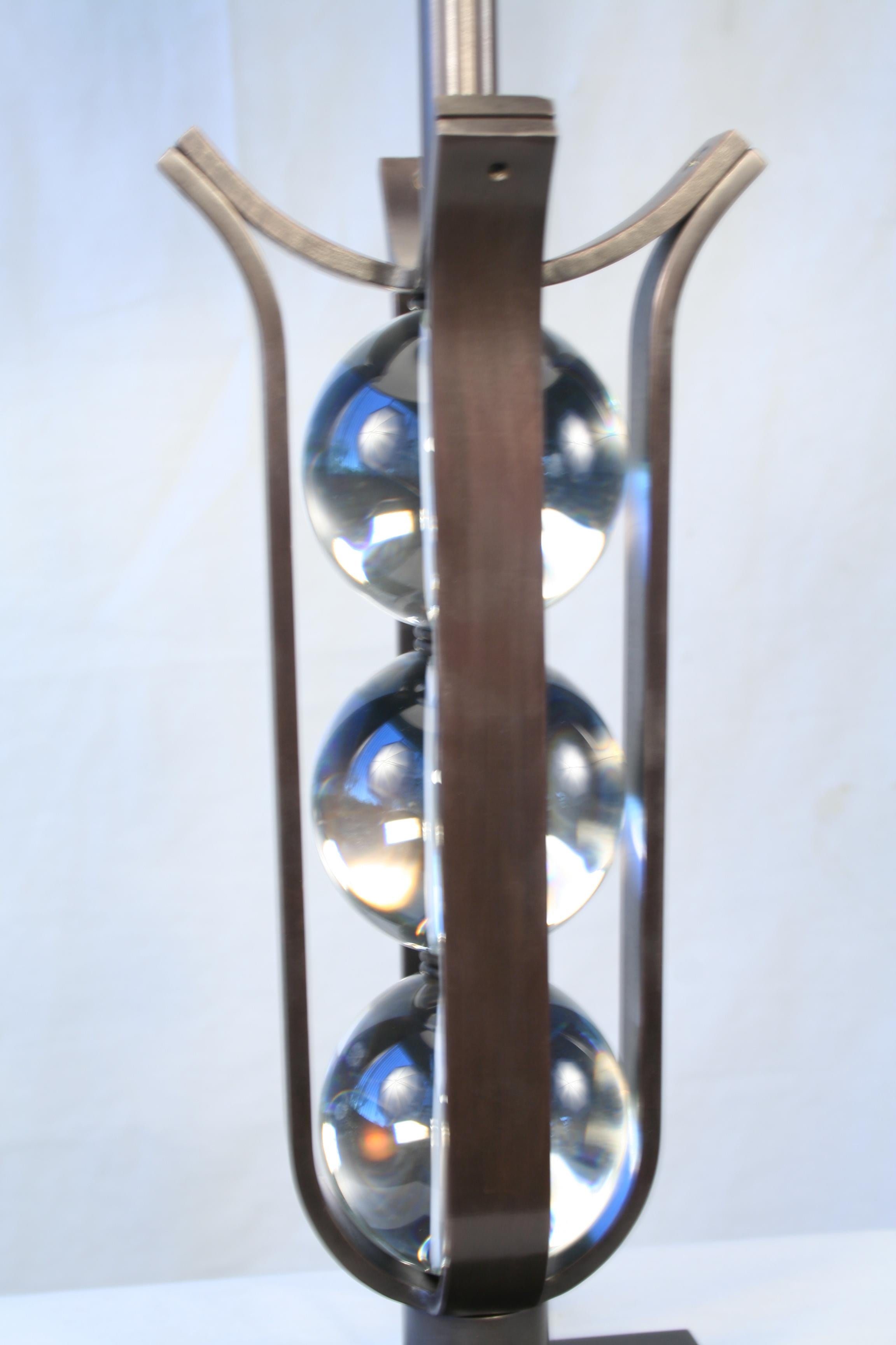 Art Deco Style Lamp, Iron and Glass Spheres, after E. Brandt In Good Condition For Sale In Los Angeles, CA