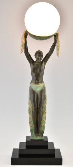 Art Deco style lamp lady with ball by VERITE Fayral & Max Le Verrier