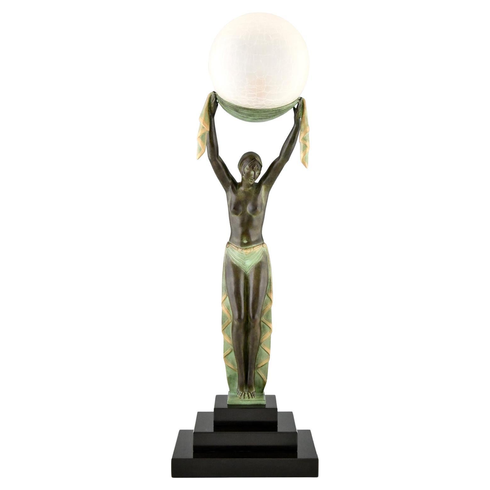 Art Deco style lamp lady with ball by VERITE Fayral & Max Le Verrier