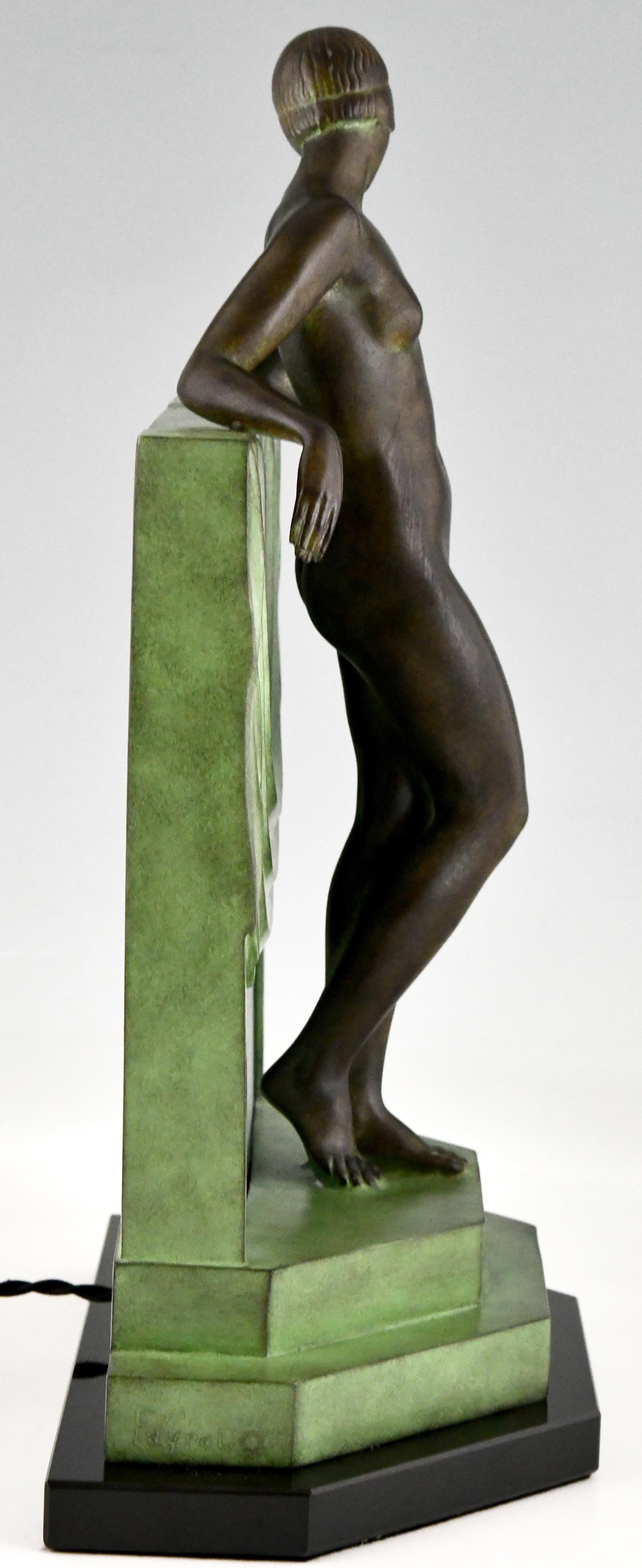 Contemporary Art Deco Style Lamp Nude with Scarf by Fayral for Max Le Verrier Séréntité For Sale