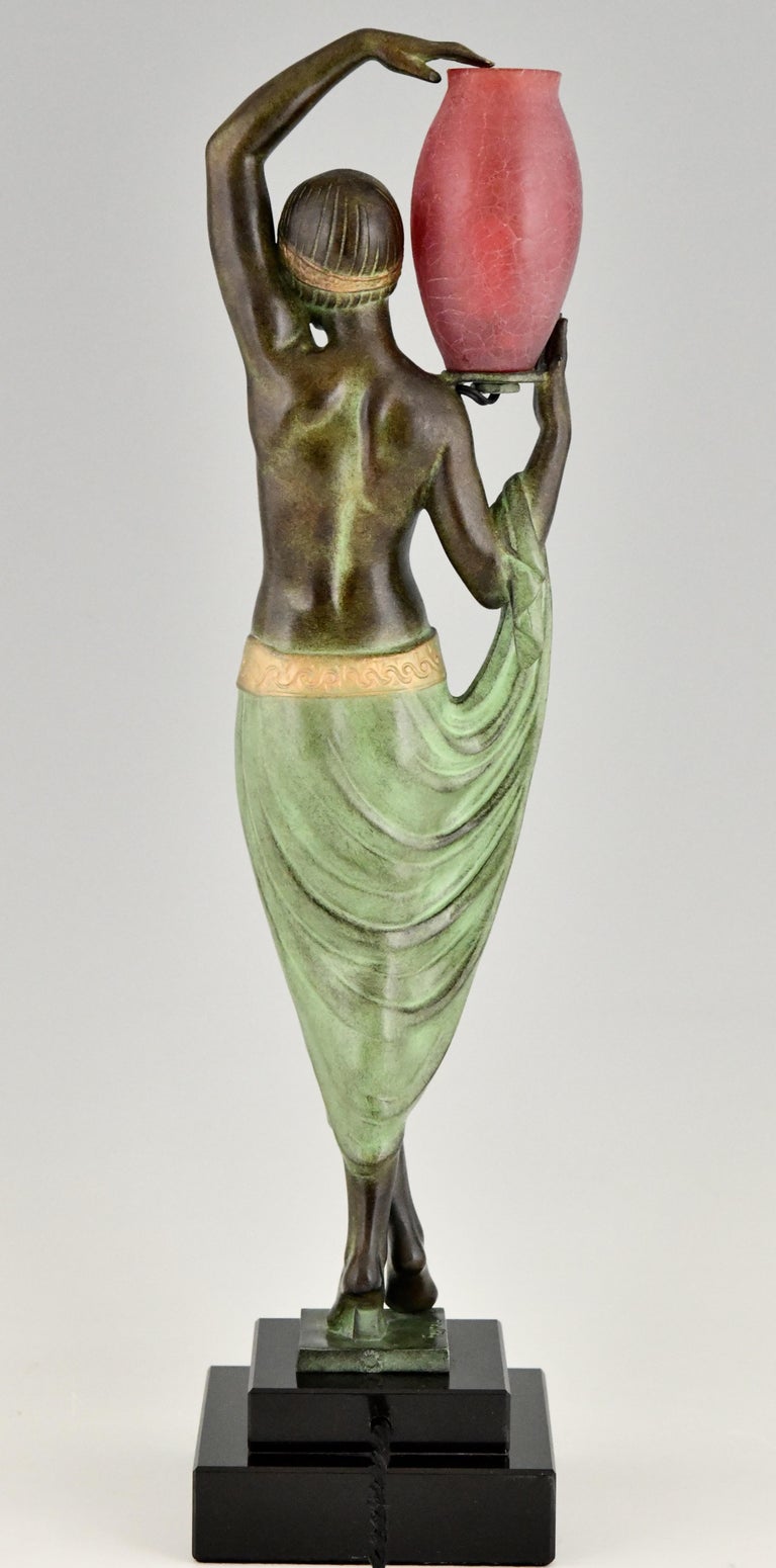 Contemporary Art Deco Style Lamp Sculpture Nude with Vase Le Faguays Max Le Verrier Odalisque For Sale