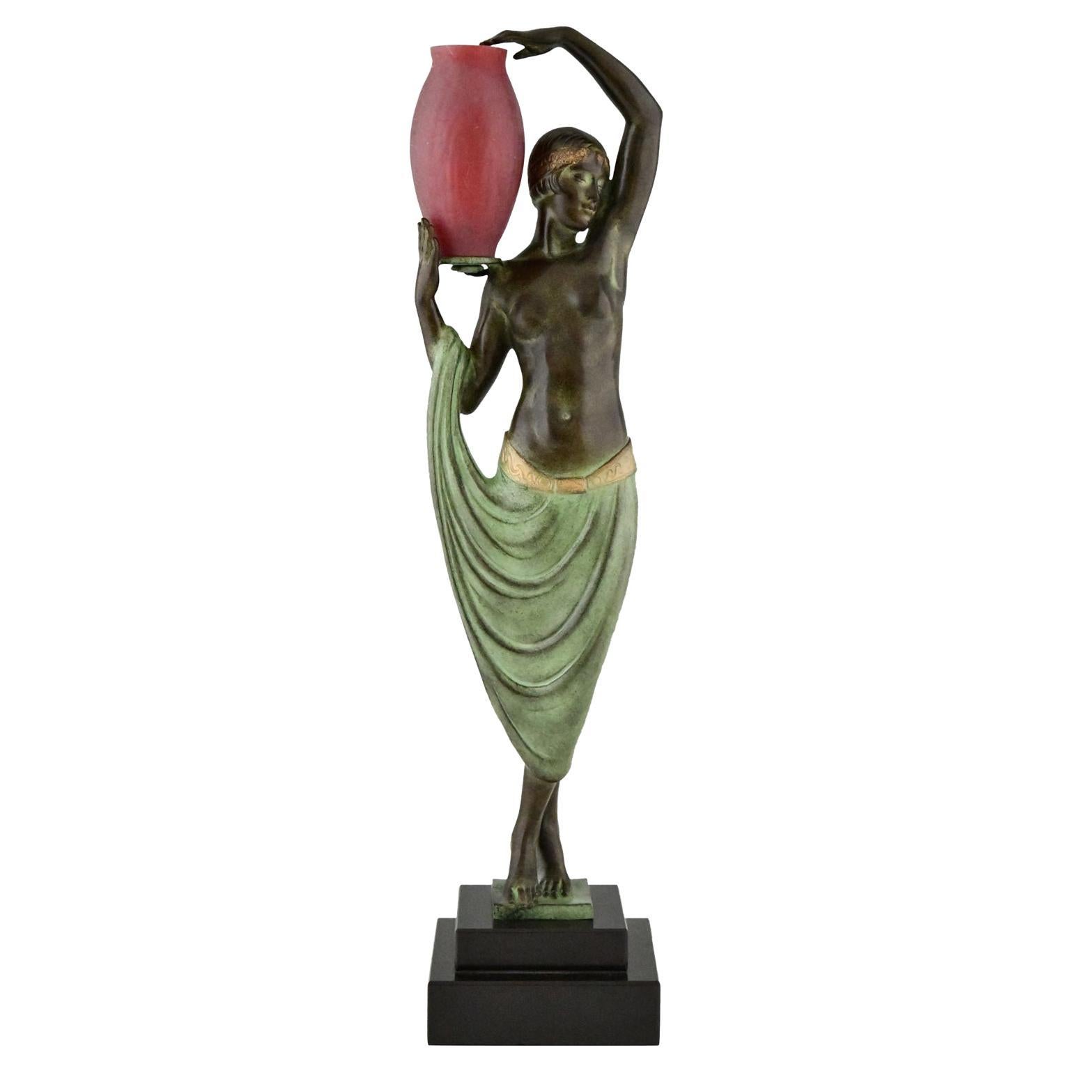 Art Deco Style Lamp Sculpture Nude with Vase Le Faguays Max Le Verrier Odalisque