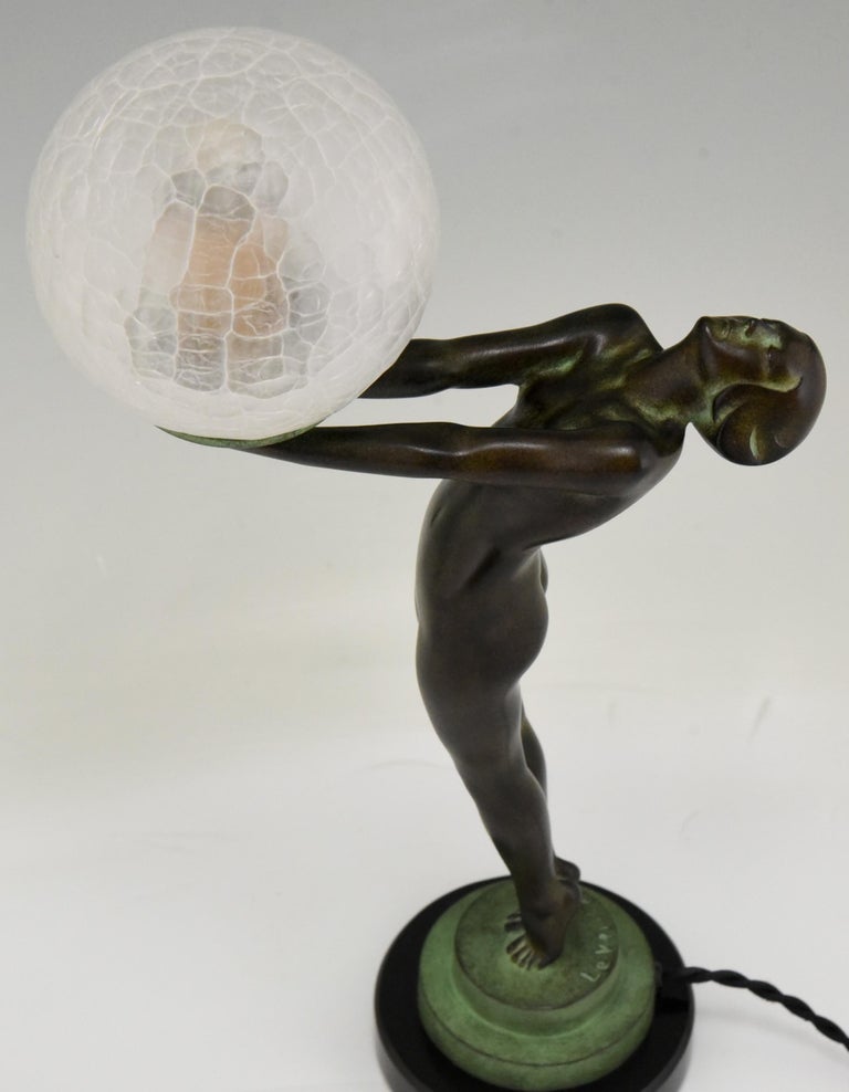 Art Deco Style Lamp Clarté Standing Nude Holding a Glass Shade Max Le Verrier  For Sale 5