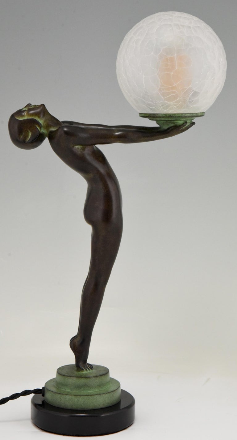 Art Deco Style Lamp Clarté Standing Nude Holding a Glass Shade Max Le Verrier  For Sale 1