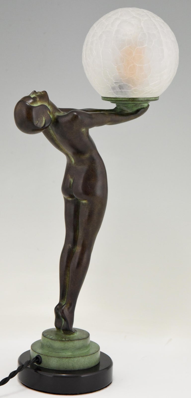 Art Deco Style Lamp Clarté Standing Nude Holding a Glass Shade Max Le Verrier  For Sale 2