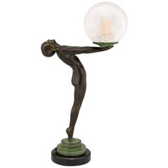 Art Deco Style Lamp Standing Nude Holding a Glass Shade Max Le Verrier