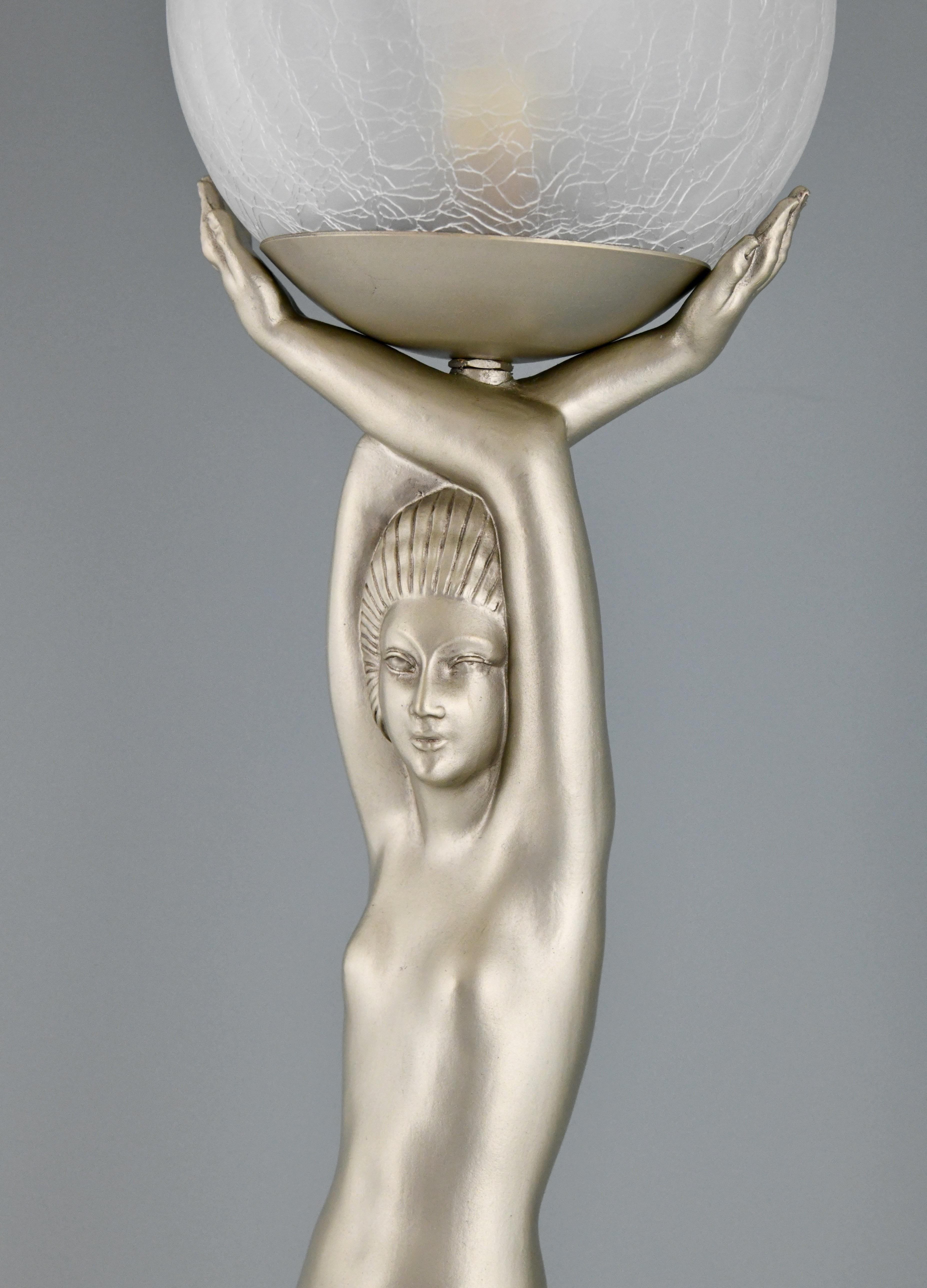 Art Deco Style Lamp Standing Nude with Globe Pierre Le Faguays 4