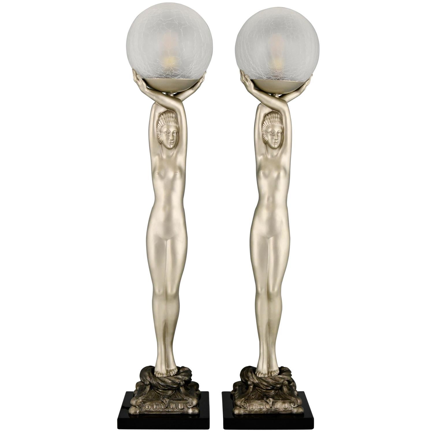 Art Deco Style Lamp Standing Nude with Globe Pierre Le Faguays 6