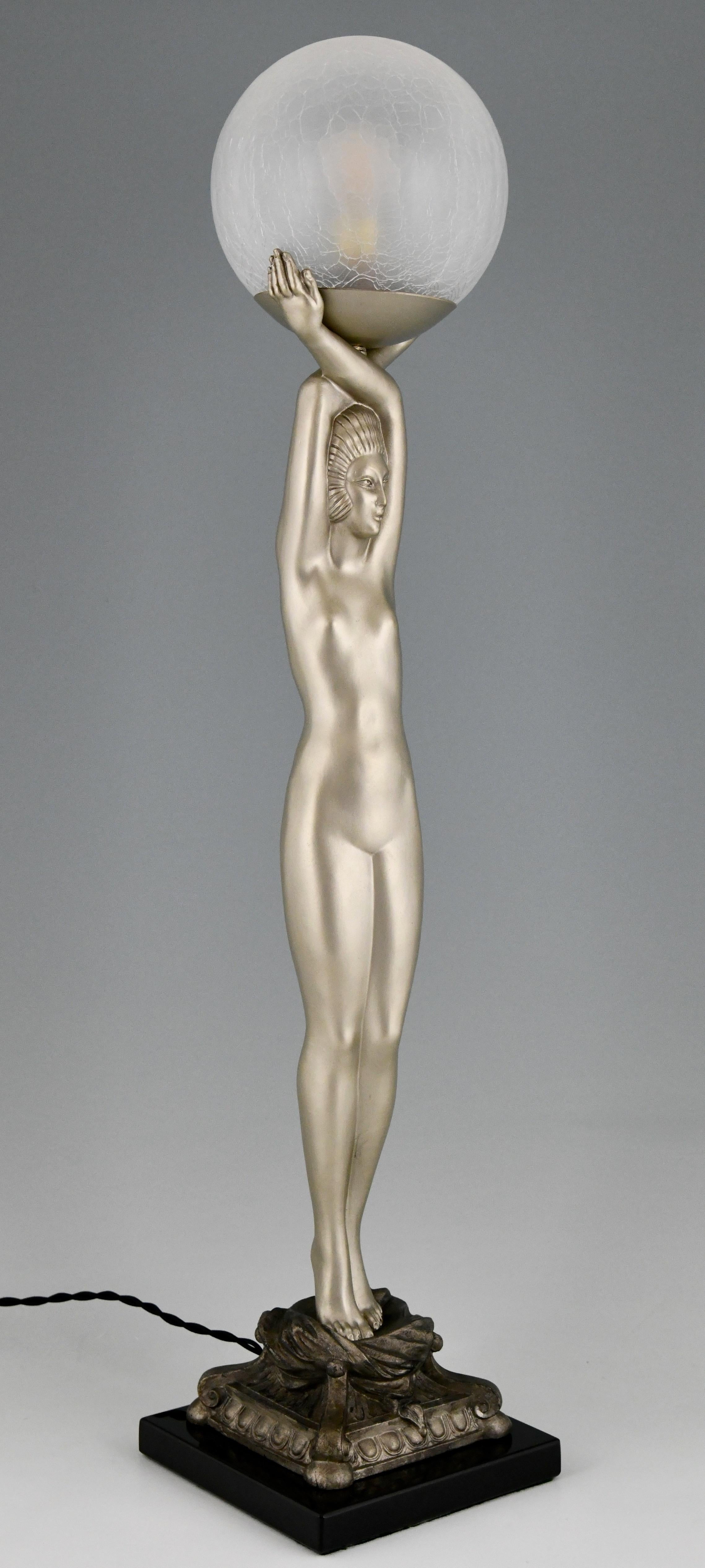 Art Deco Style Lamp Standing Nude with Globe Pierre Le Faguays In Good Condition In Antwerp, BE