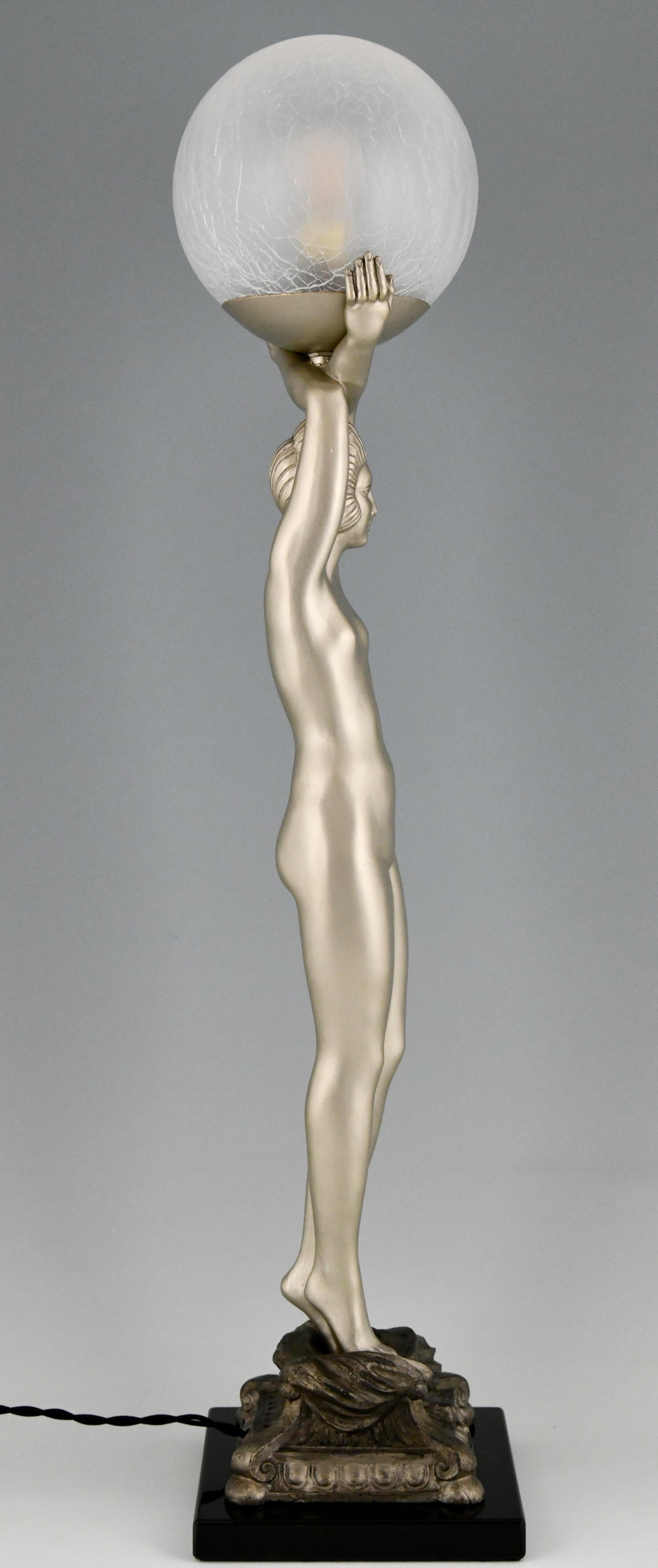 20th Century Art Deco Style Lamp Standing Nude with Globe Pierre Le Faguays