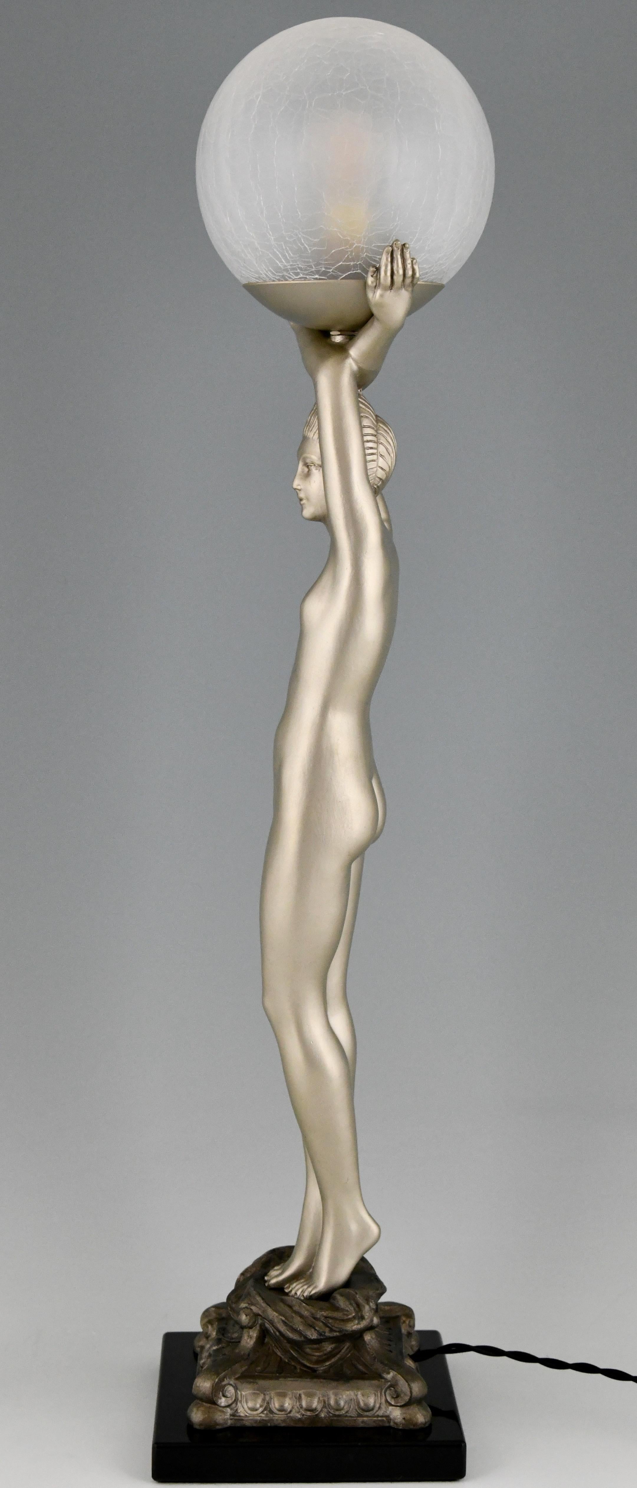 Art Deco Style Lamp Standing Nude with Globe Pierre Le Faguays 1