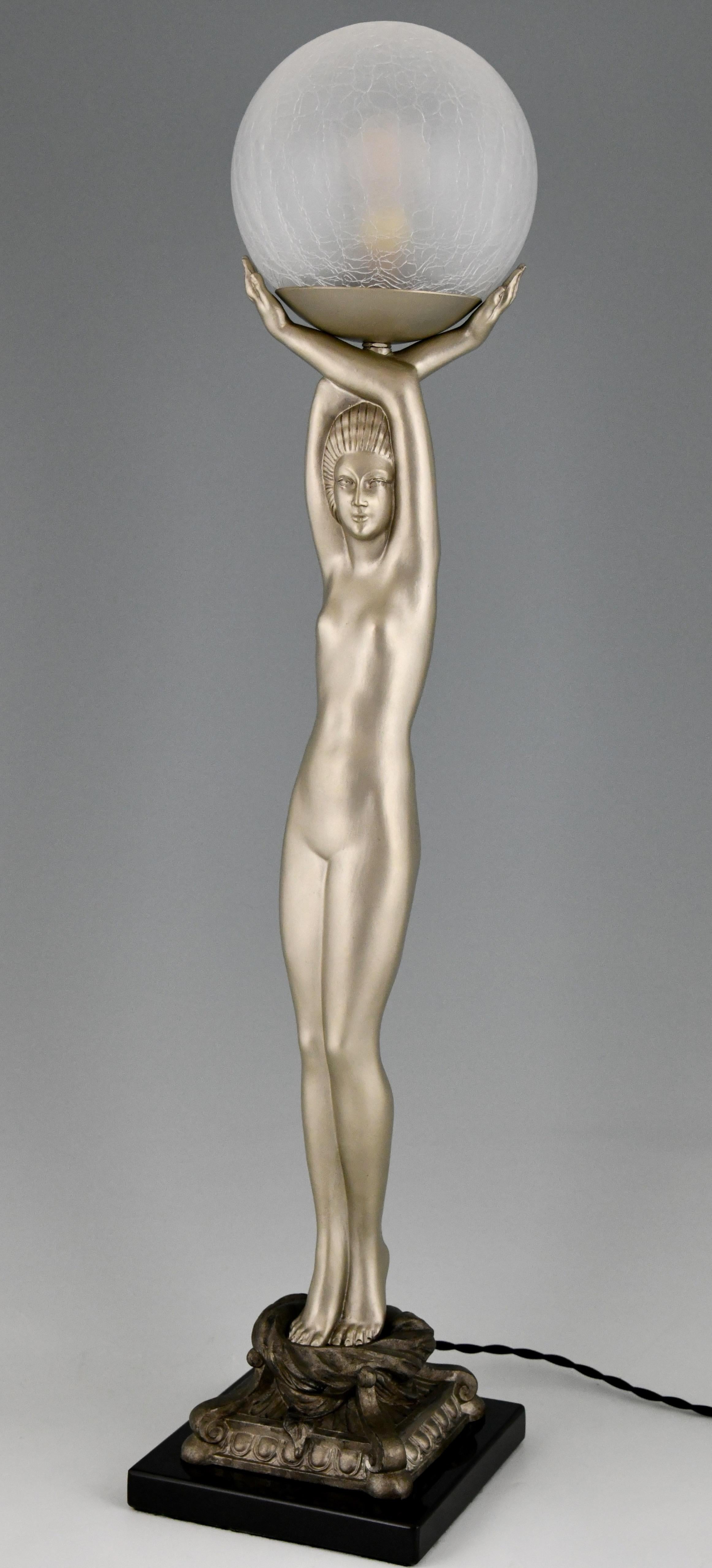 Art Deco Style Lamp Standing Nude with Globe Pierre Le Faguays 2