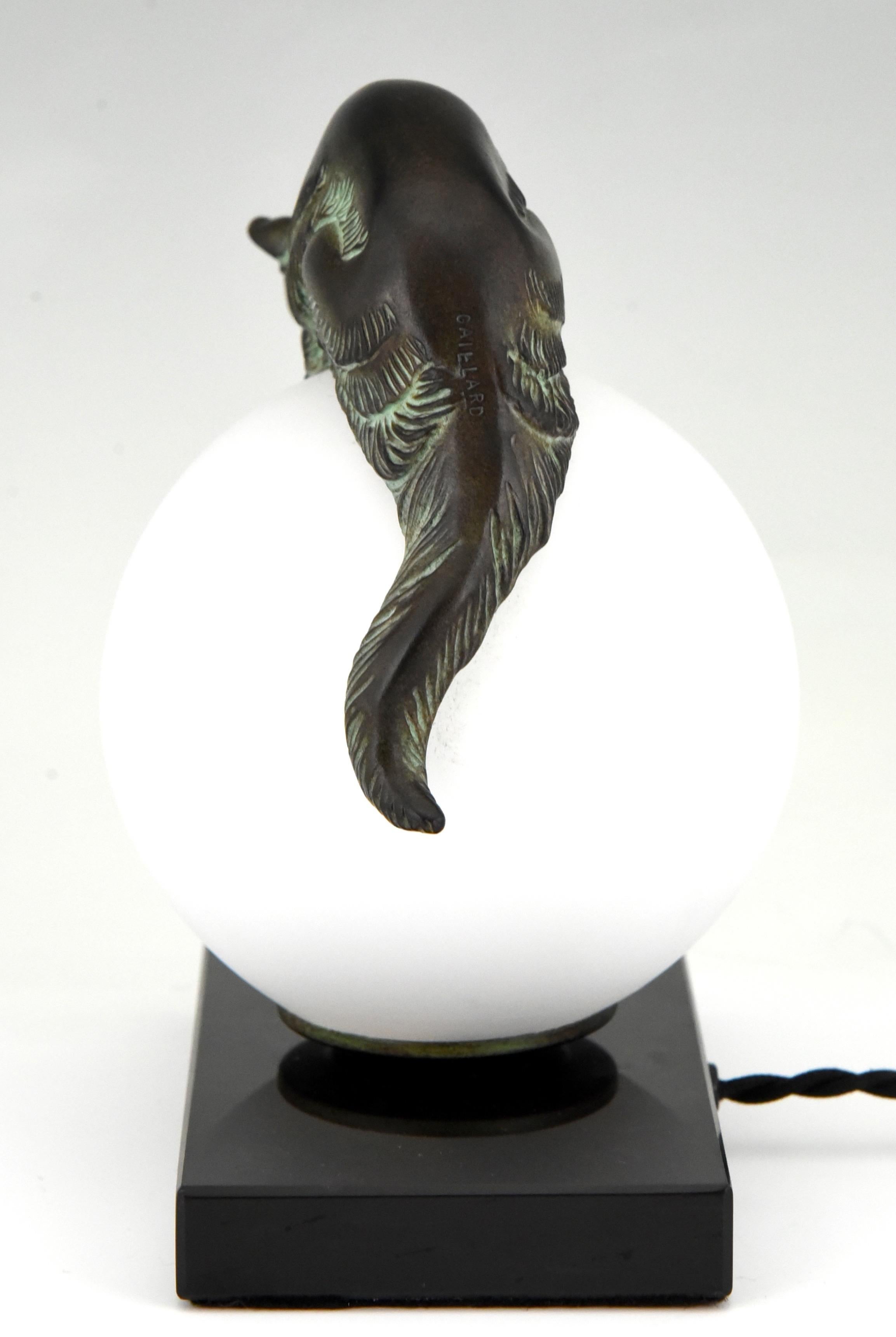 Contemporary Art Deco style lamp with cat EQUILIBRE signed Gaillard for Max Le Verrier. For Sale