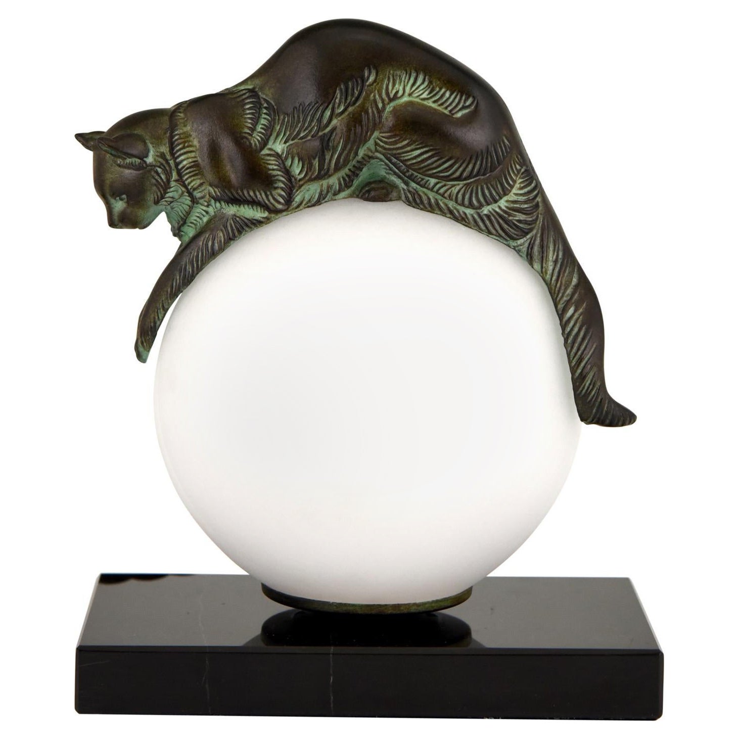 Art Deco style lamp with cat EQUILIBRE signed Gaillard for Max Le Verrier. For Sale