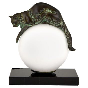 Art Deco style lamp with cat EQUILIBRE signed Gaillard for Max Le Verrier.