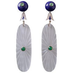 Art Deco Style Lapis Lazuli Rock Crystal Gold Diamonds Emeralds Enamel Earrings