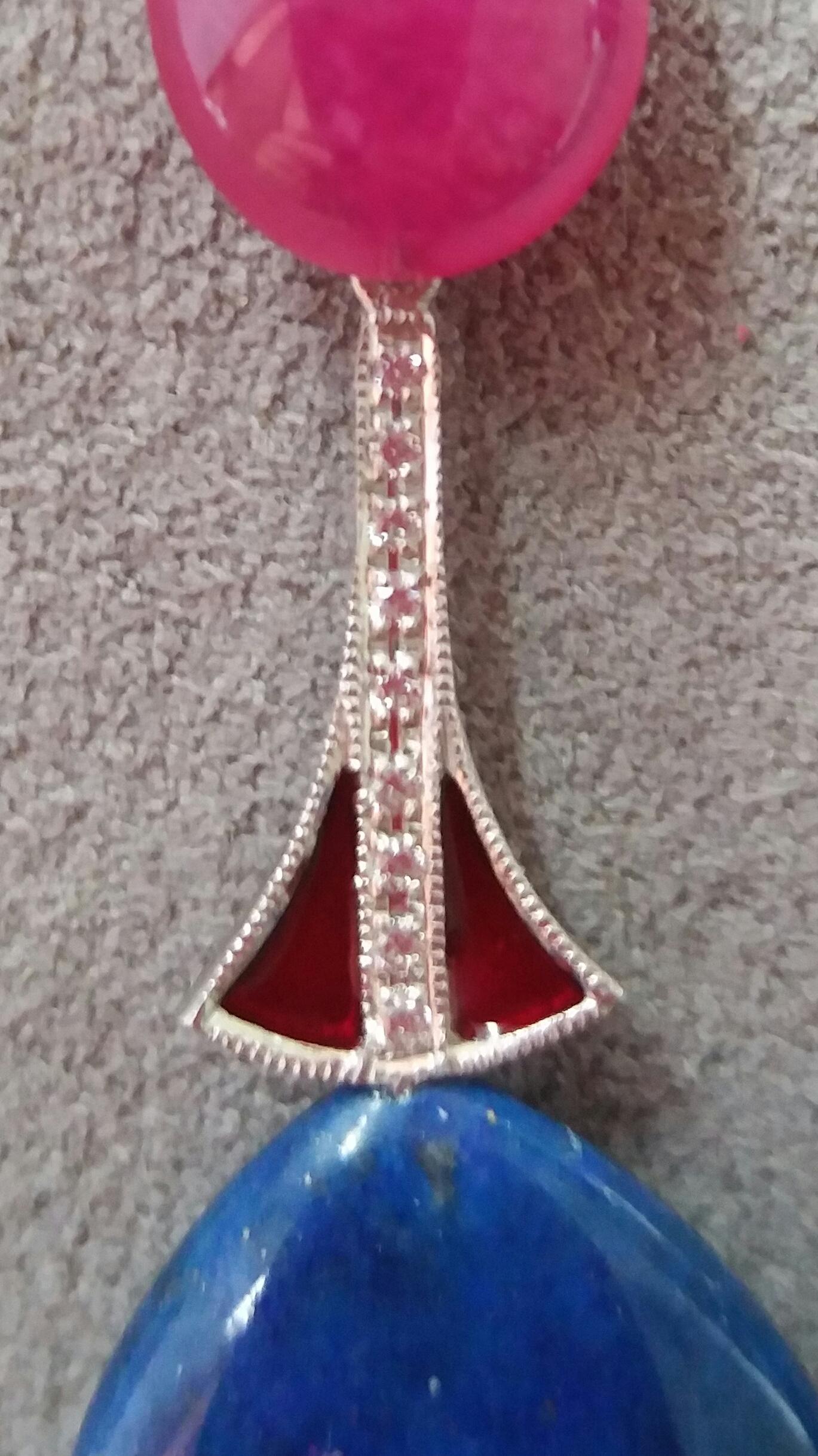 Art Deco Stil Lapislazuli Rubin 14K Gold Diamanten Rote Emaille-Ohrringe im Zustand „Gut“ im Angebot in Bangkok, TH
