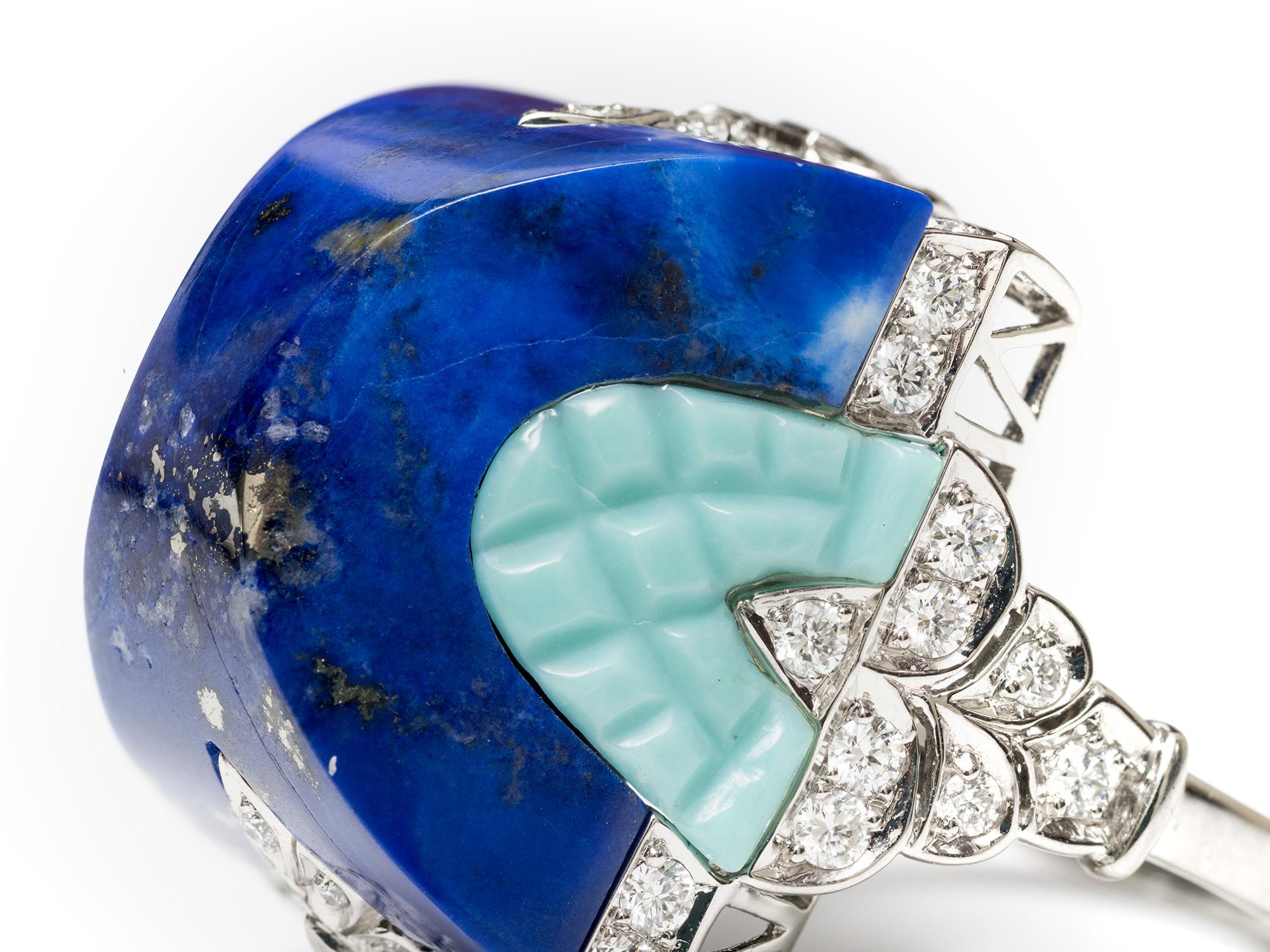 Women's Art Deco Style Lapis/Turquoise/Diamond Ring For Sale
