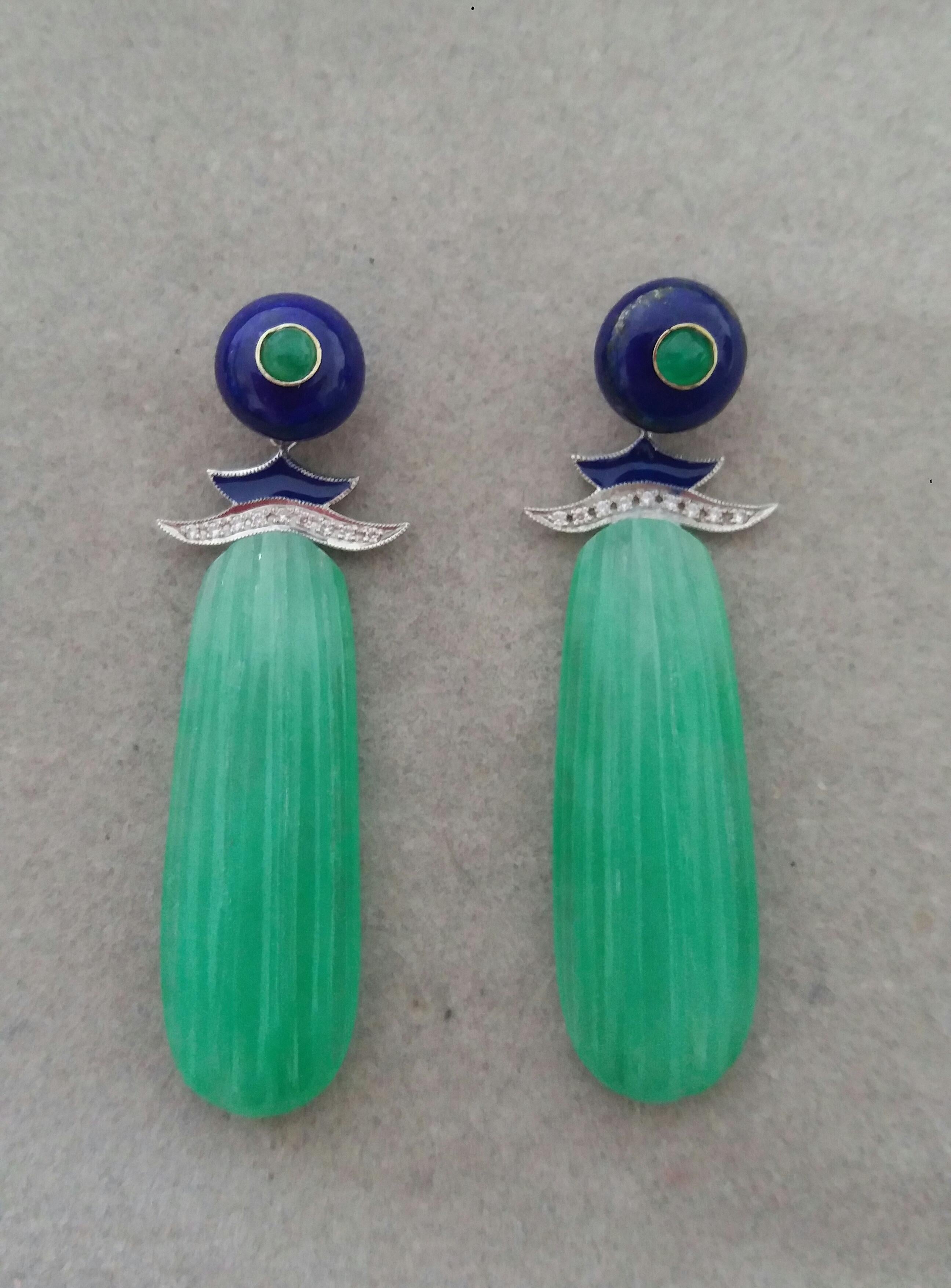 Orecchini a goccia in stile Art Deco in Lapislazzuli Oro Diamanti Corallo Smalto Inciso Giada in vendita 4
