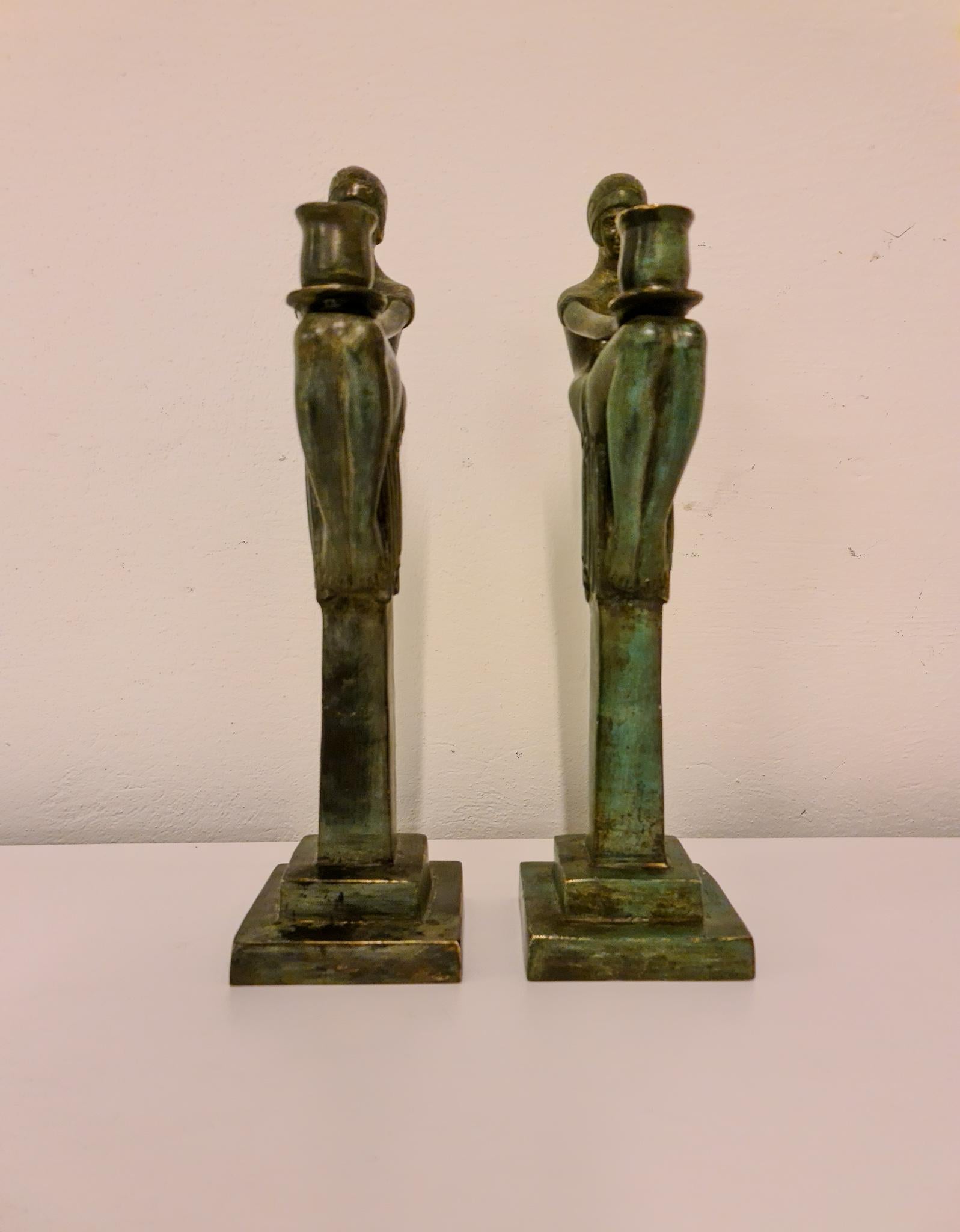 Swedish Art Deco Style Large Bronze Candleholders, Sweden, 1990s