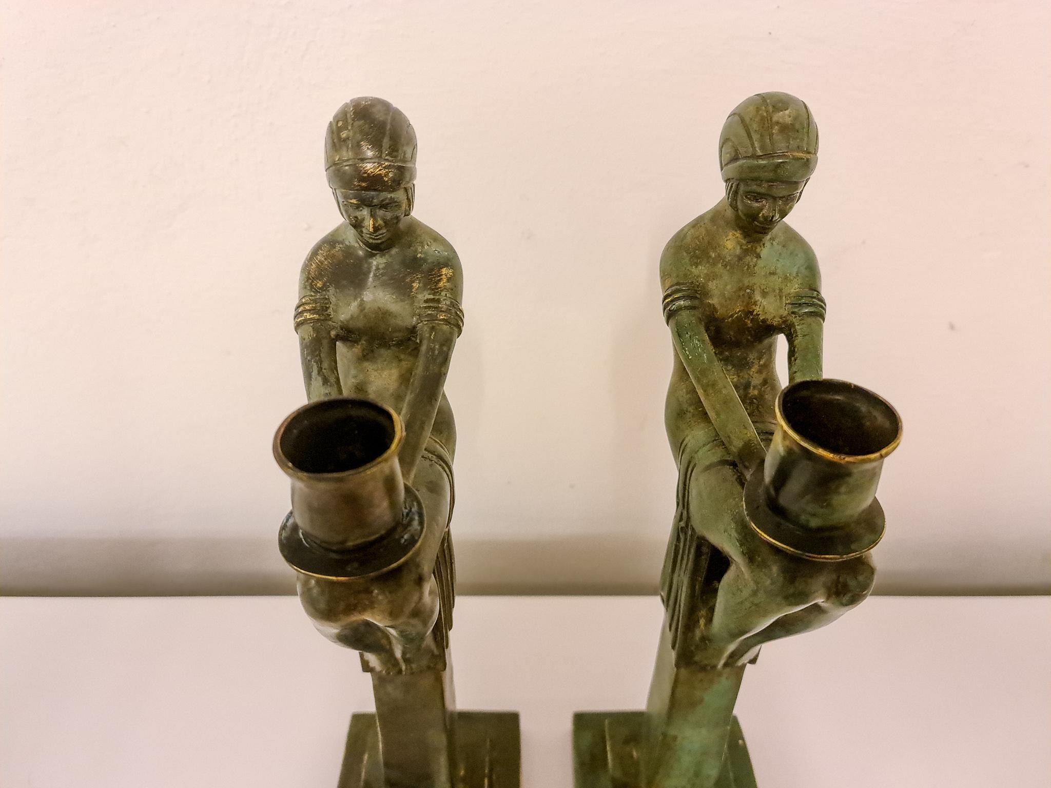 Art Deco Style Large Bronze Candleholders, Sweden, 1990s In Good Condition In Hillringsberg, SE