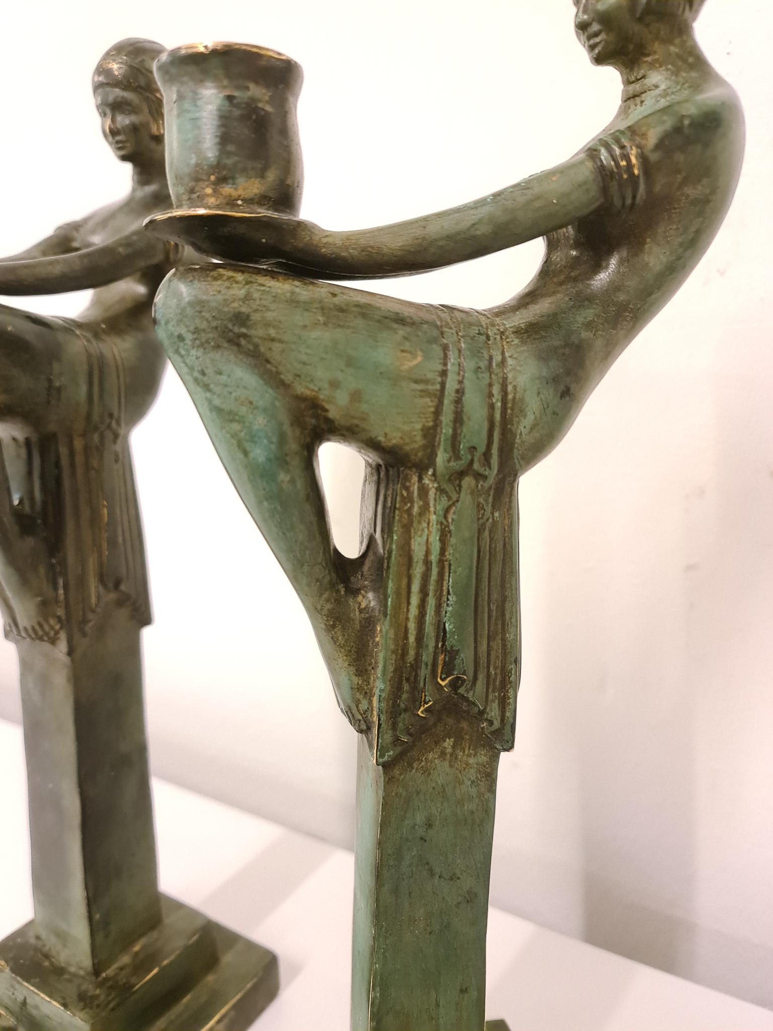 Art Deco Style Large Bronze Candleholders, Sweden, 1990s 1