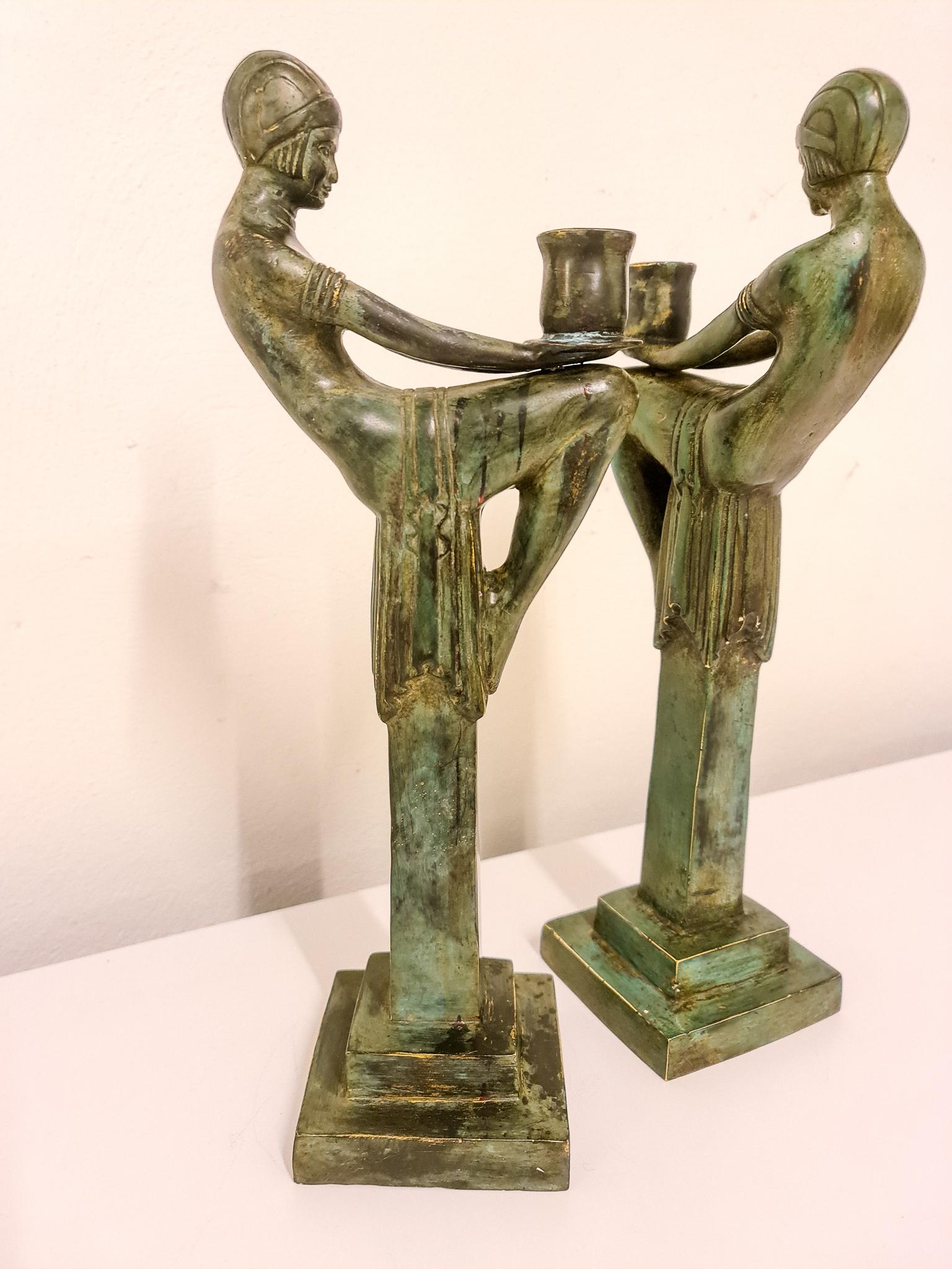 Art Deco Style Large Bronze Candleholders, Sweden, 1990s 3