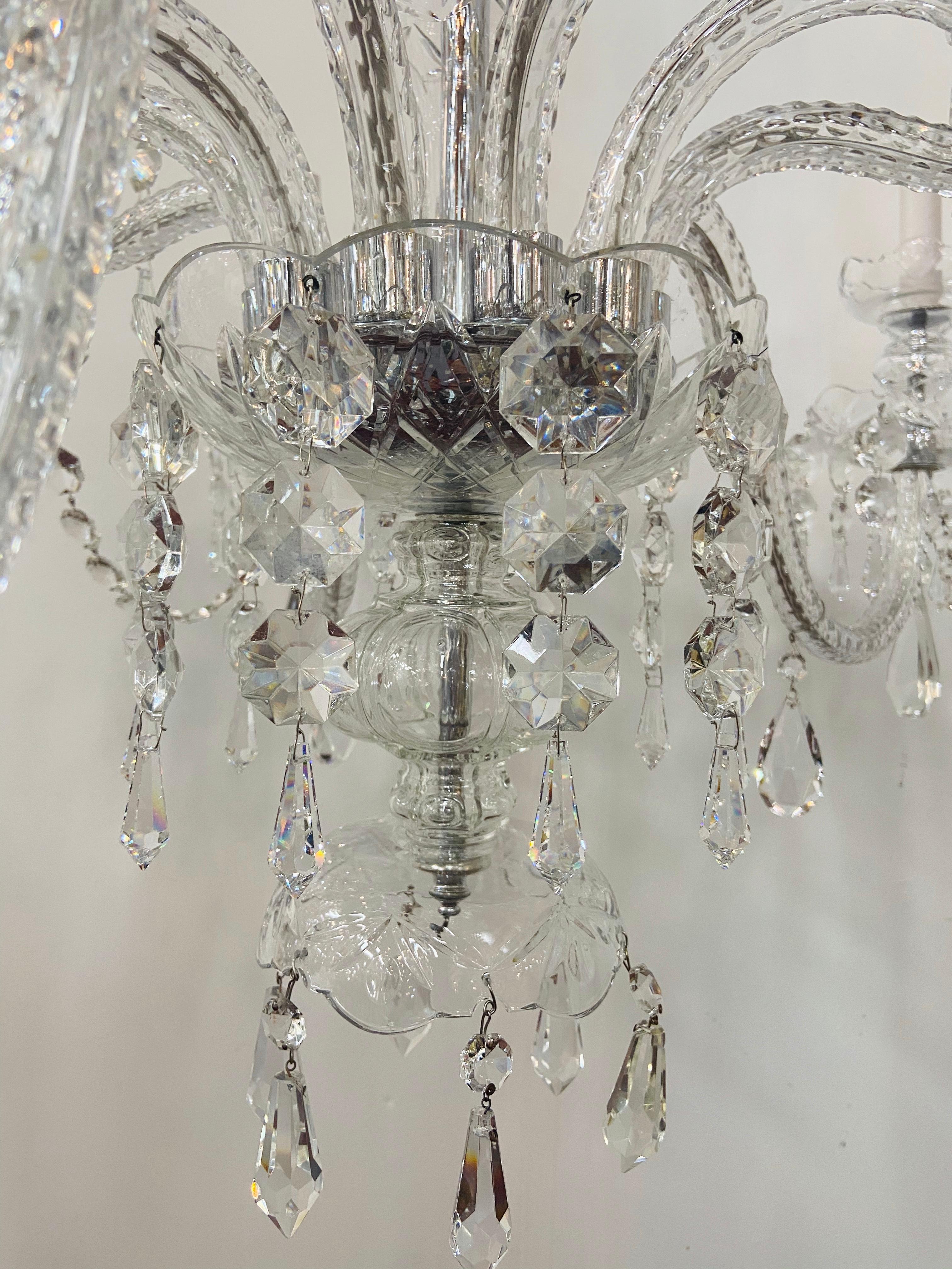 Art Deco Style Large Crystal Chandelier in the Manner of Waterford For Sale 3
