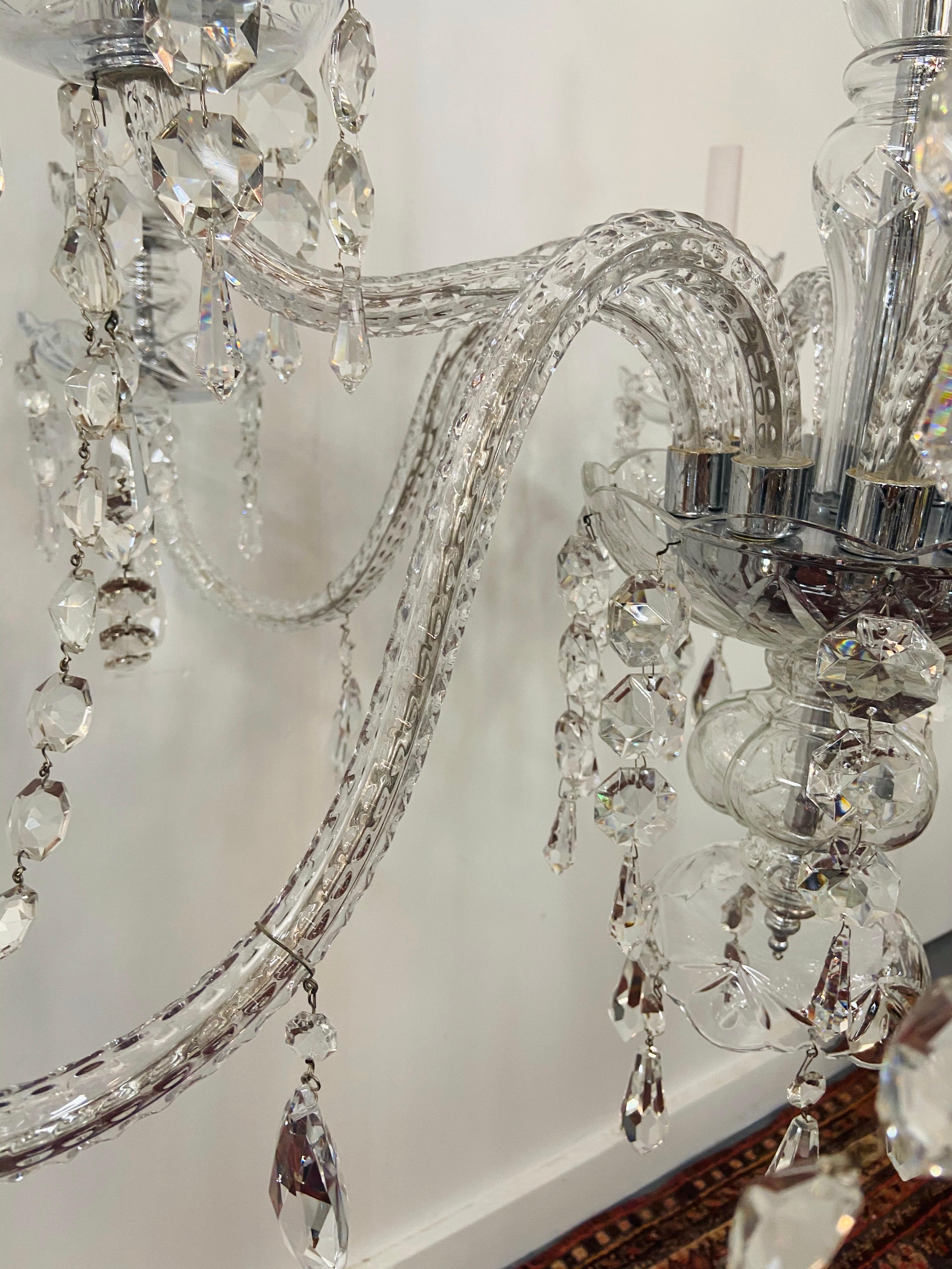 Art Deco Style Large Crystal Chandelier in the Manner of Waterford For Sale 5