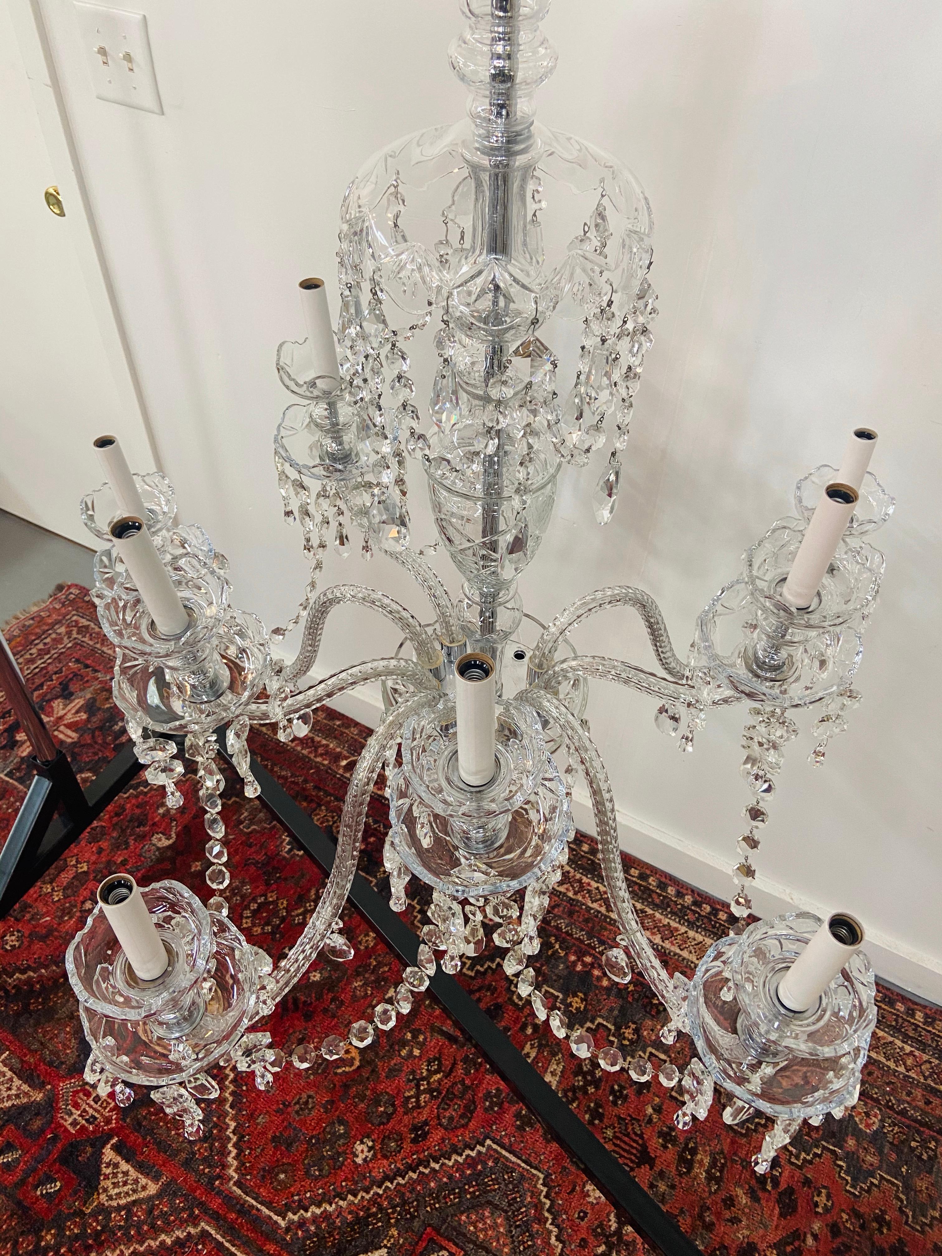 Art Deco Style Large Crystal Chandelier in the Manner of Waterford For Sale 6