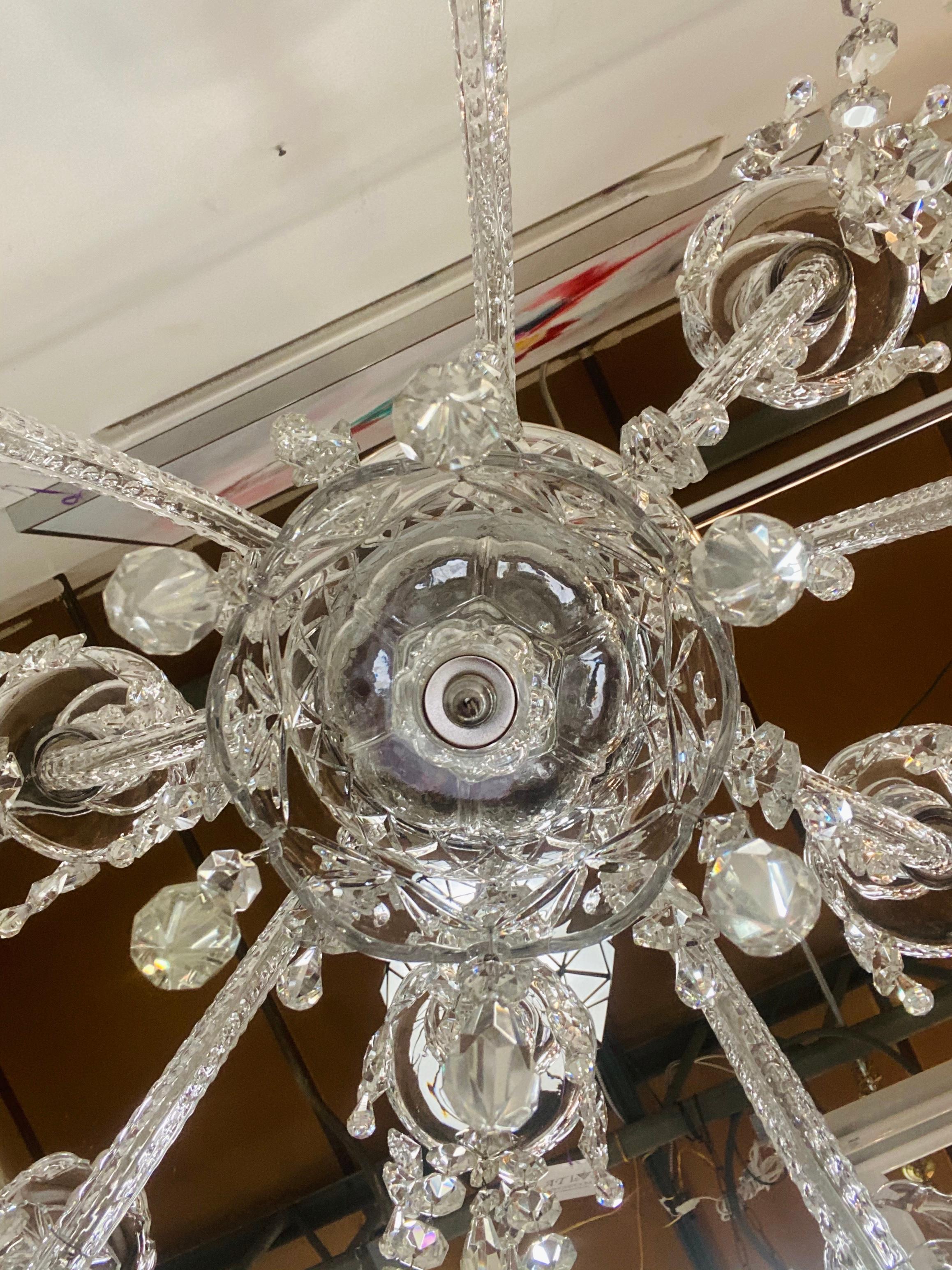 Art Deco Style Large Crystal Chandelier in the Manner of Waterford For Sale 7