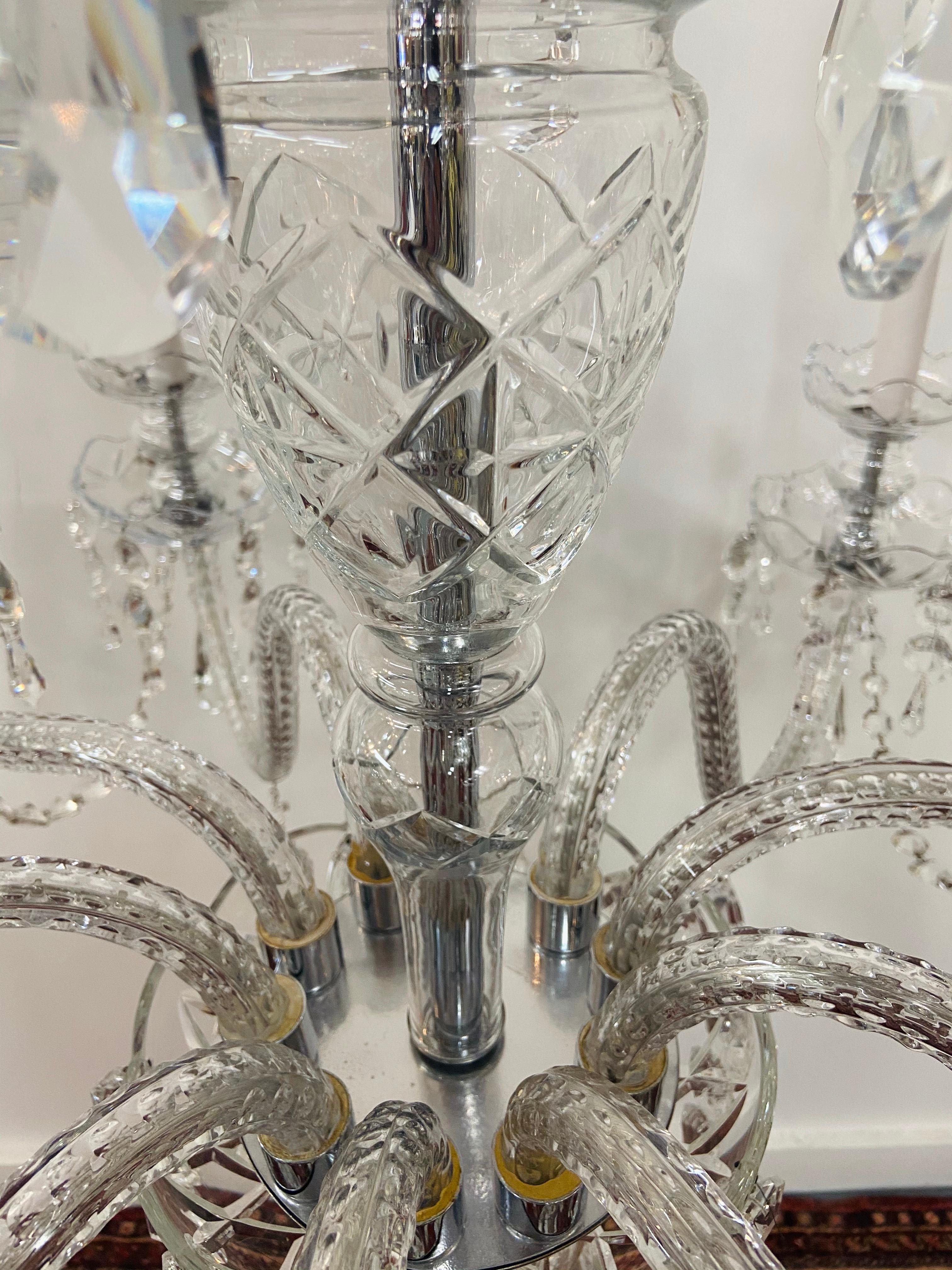 Art Deco Style Large Crystal Chandelier in the Manner of Waterford For Sale 8