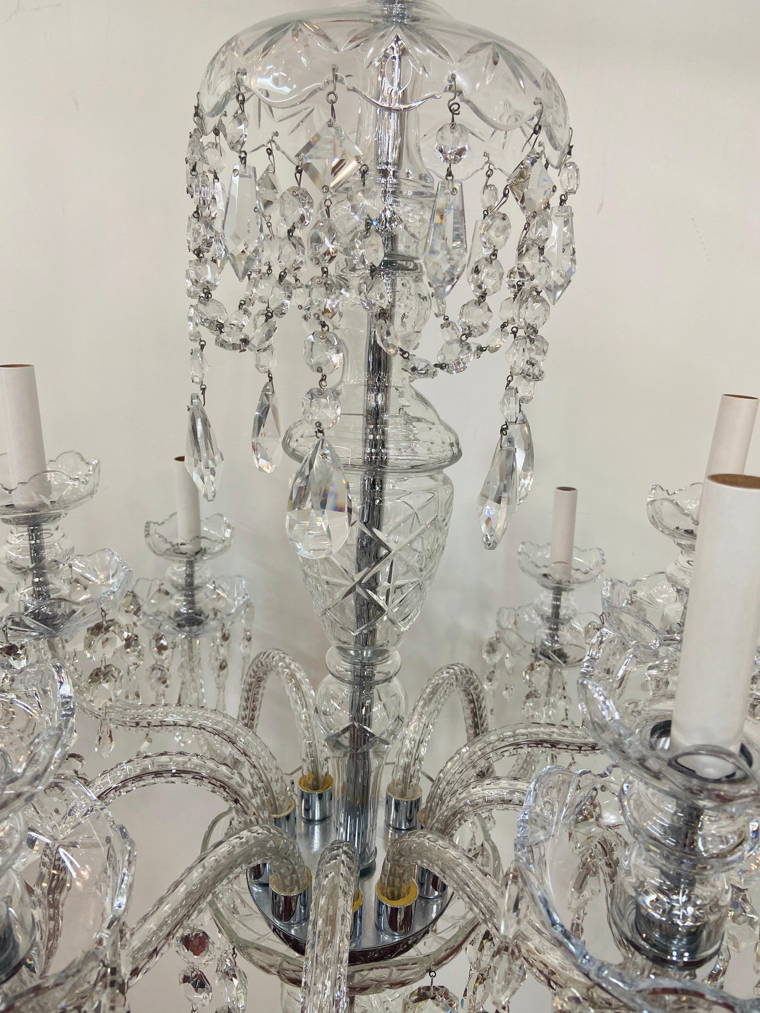 20th Century Art Deco Style Large Crystal Chandelier in the Manner of Waterford For Sale