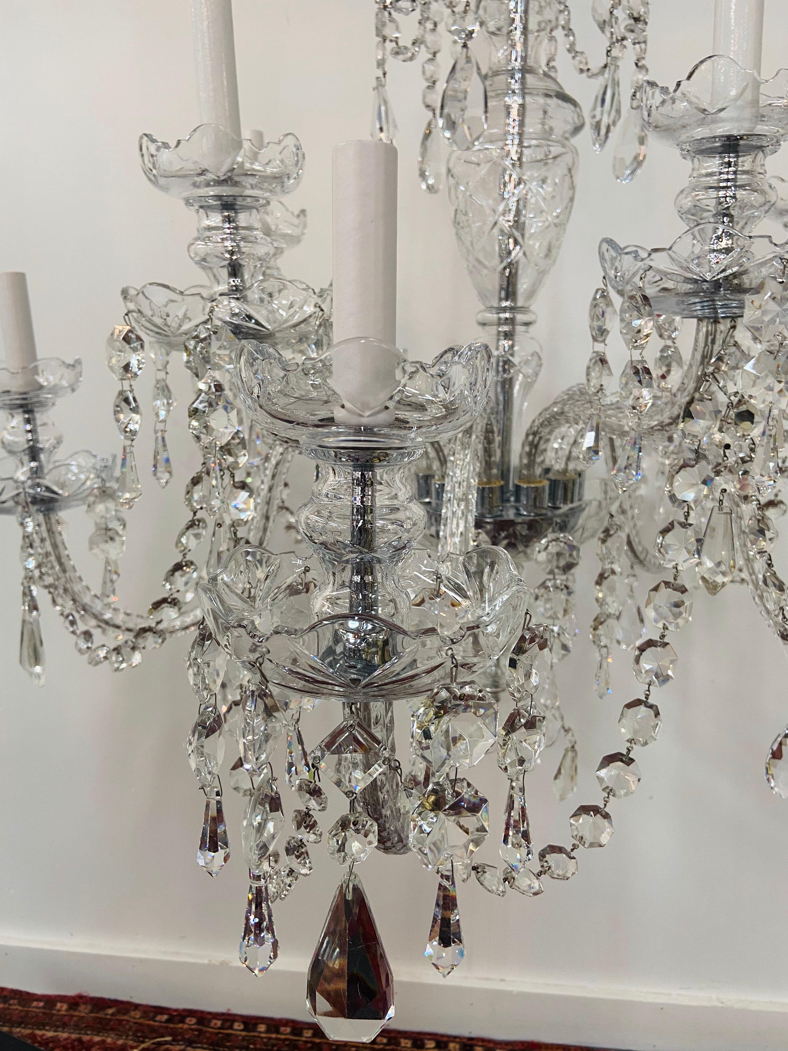 Art Deco Style Large Crystal Chandelier in the Manner of Waterford For Sale 2