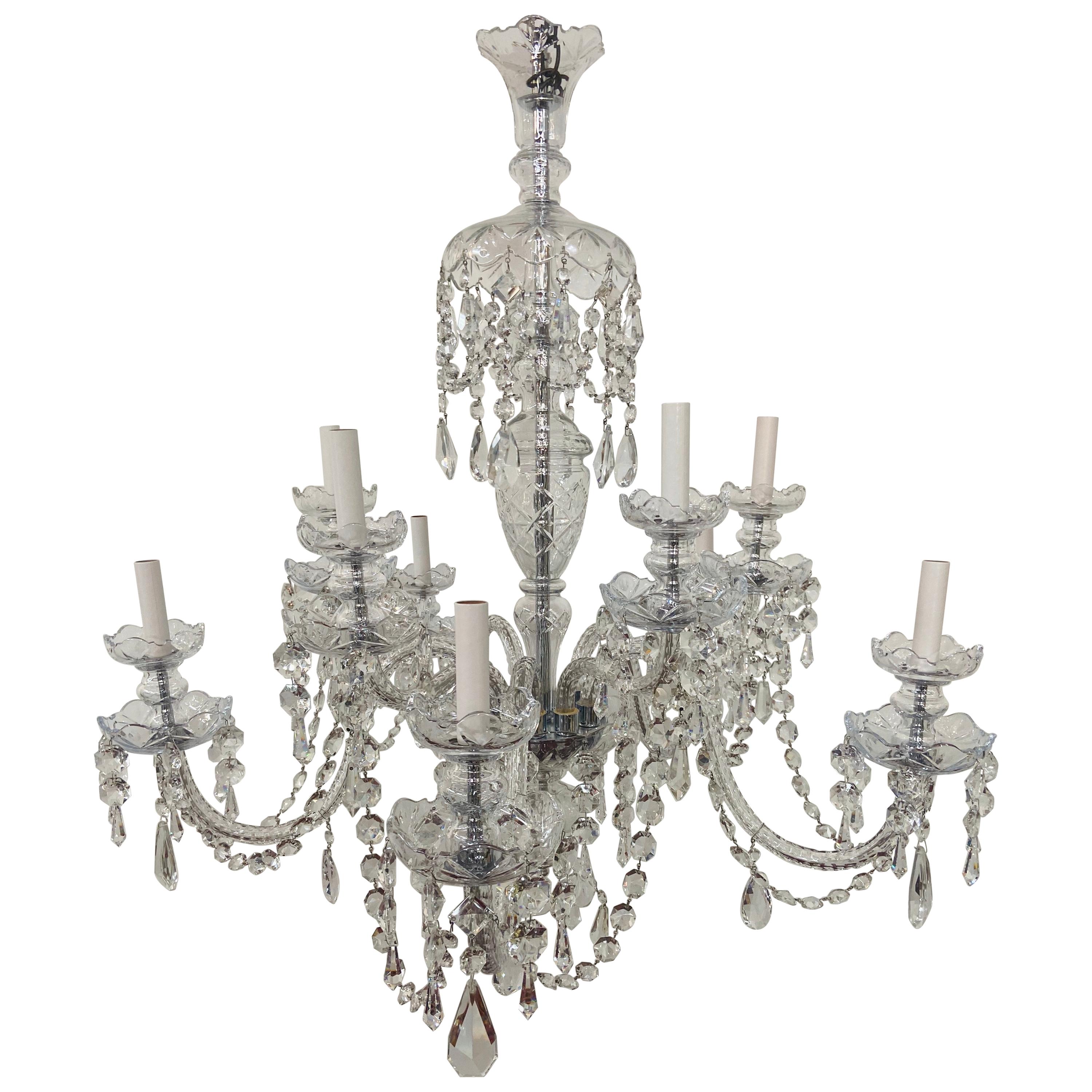 Art Deco Style Large Crystal Chandelier in the Manner of Waterford For Sale