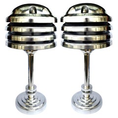 Art Deco Style Large Matching Pair of Machine Age Industrial Table Lamps