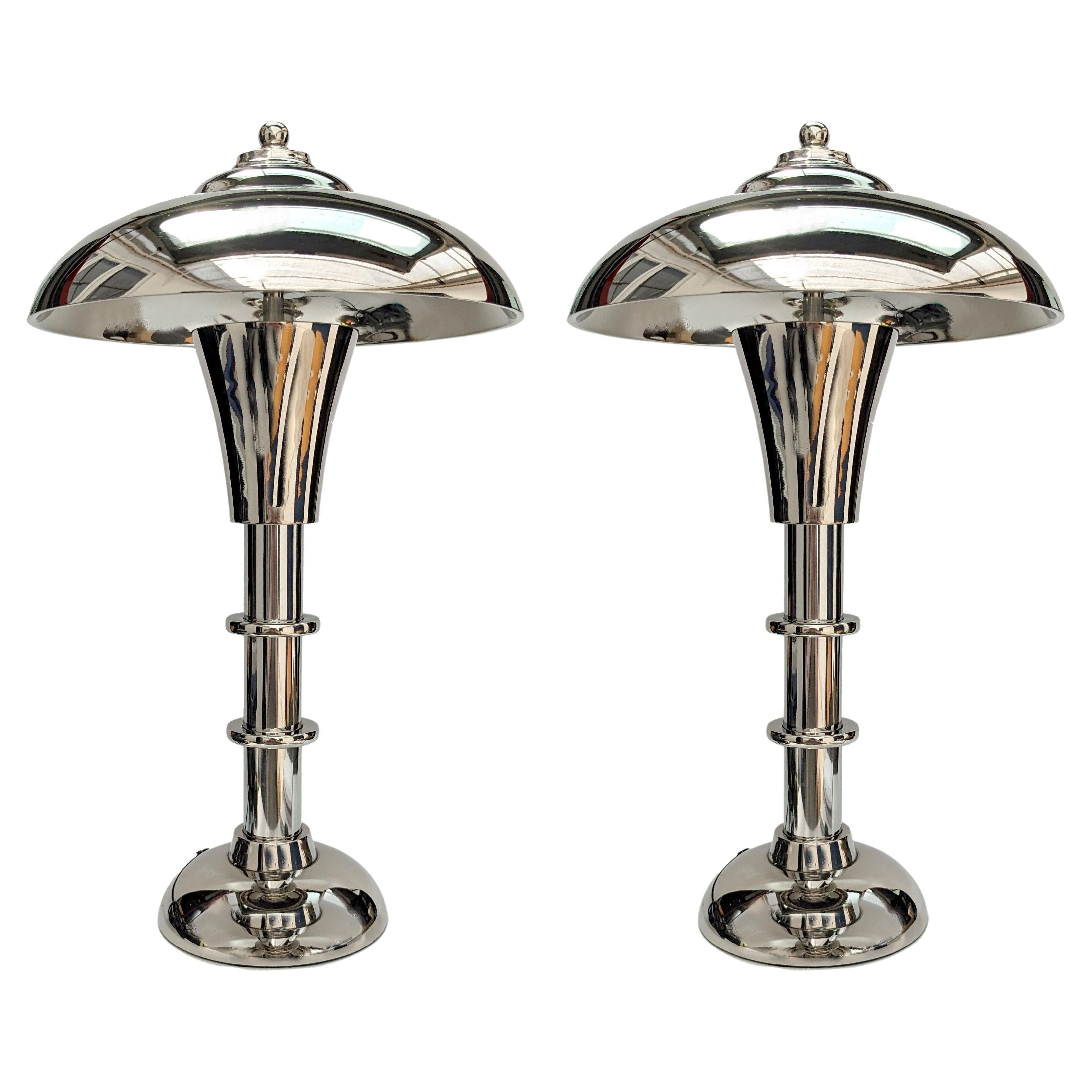 Art Deco Style Large Matching Pair of Machine Age Industrial Table Lamps For Sale
