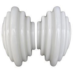 Art Deco Style Large Opaline Glass Pair of Wall Lights, Italy ,c1980