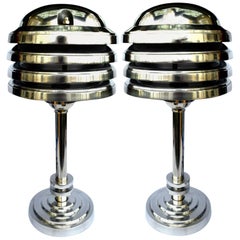 Art Deco Style Large Pair of Machine Age Industrial Table Lamps