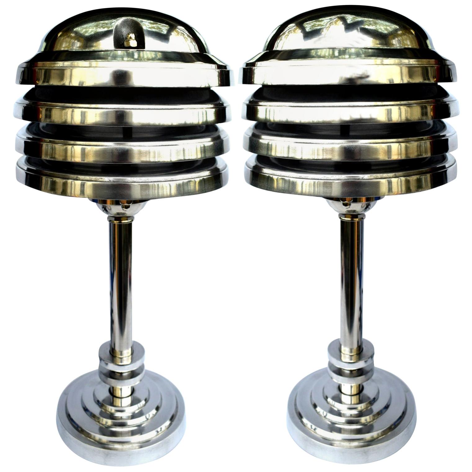 Art Deco Style Large Pair of Machine Age Industrial Table Lamps