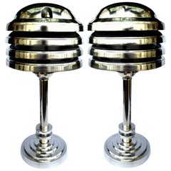 Art Deco Style Large Pair of Machine Age Industrial Table Lamps
